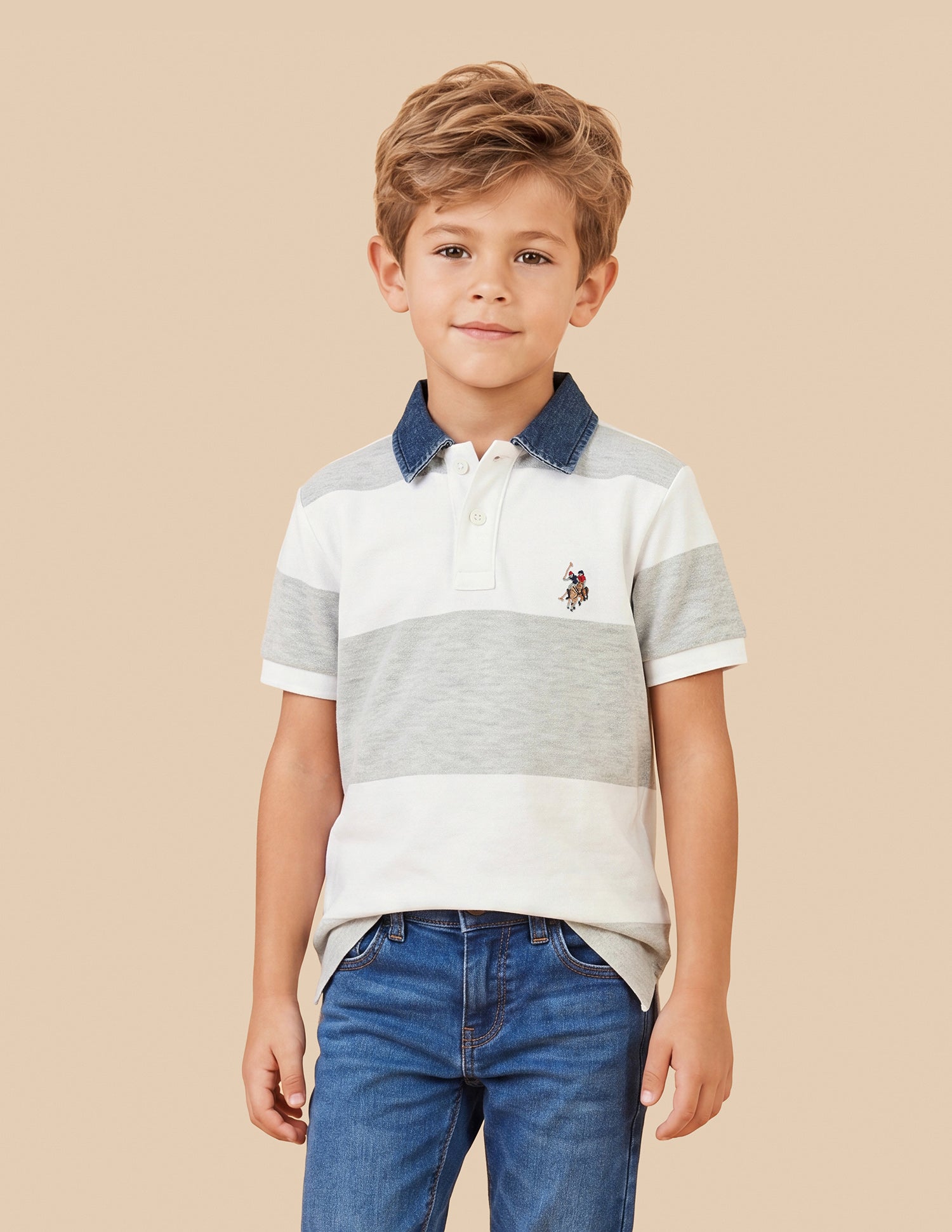 Horizontal Striped Regular Fit Polo Shirt Off White - U.S. Polo Assn. India | Large