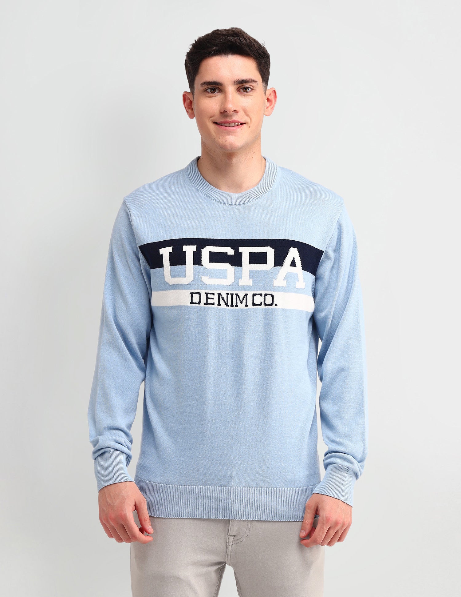 Brand Printed Regular Fit Sweater Blue - U.S. POLO ASSN. | Large