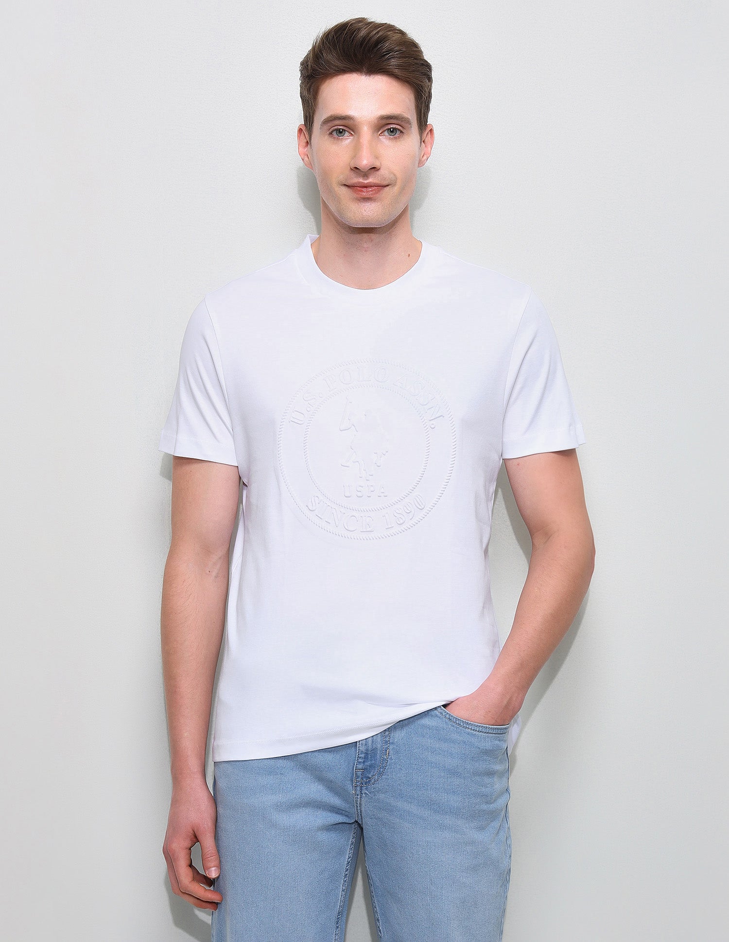 Brand Embossed Slim Fit T-Shirt White - U.S. Polo Assn. India | Large