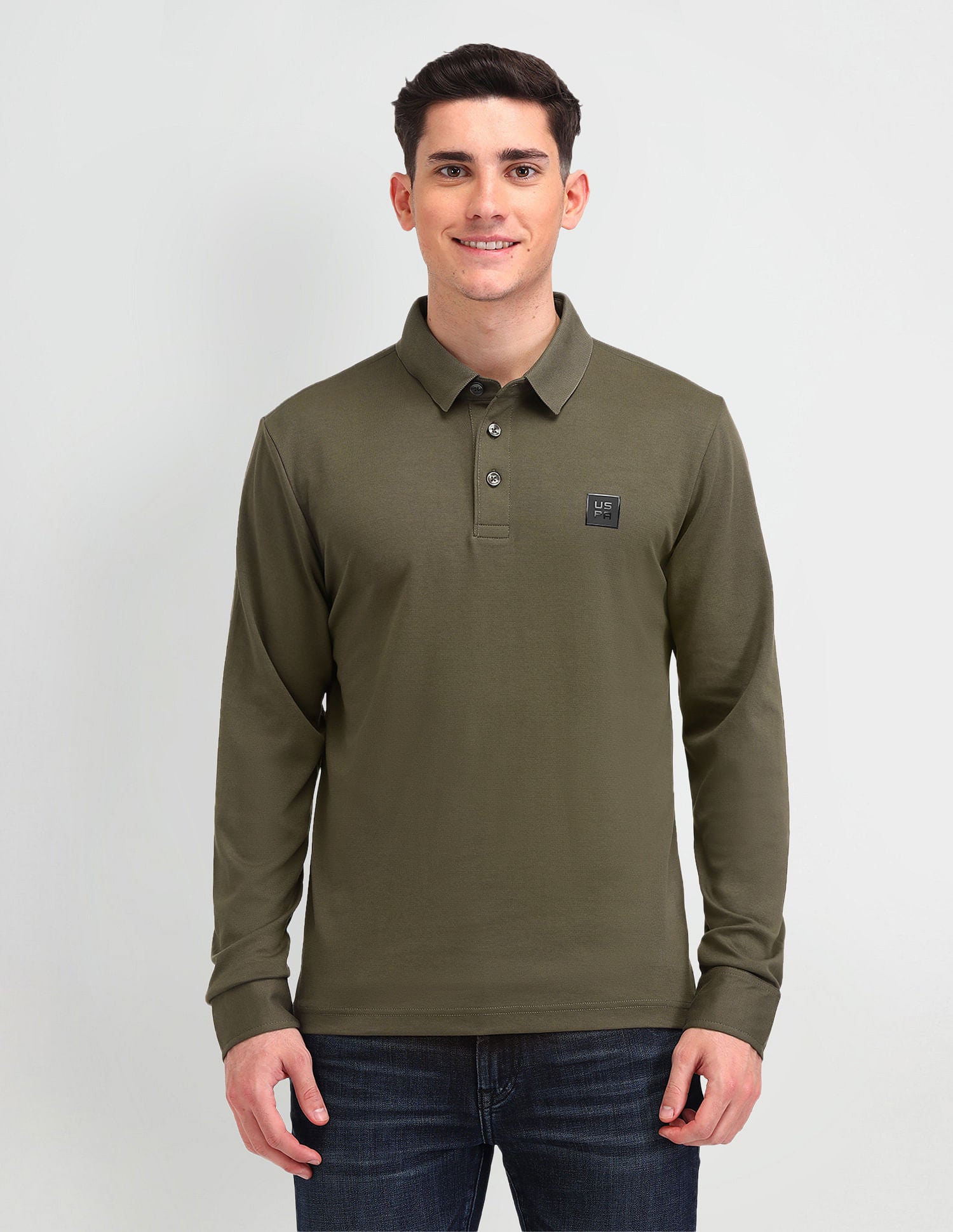 Muscle Fit Solid Polo Shirt Basil Olive - U.S. Polo Assn. India | Large