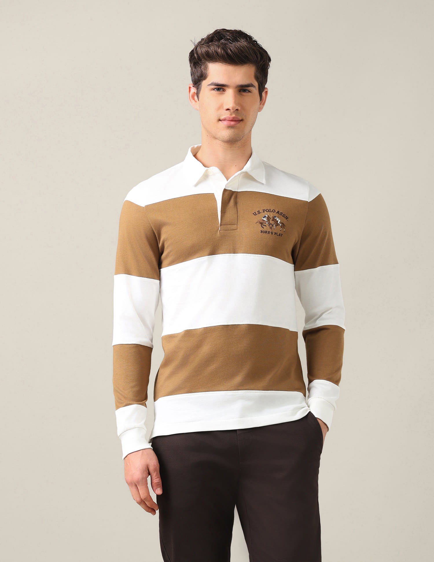 Horizontal Striped Slim Fit Polo Shirt Brown - U.S. Polo Assn. India | Large