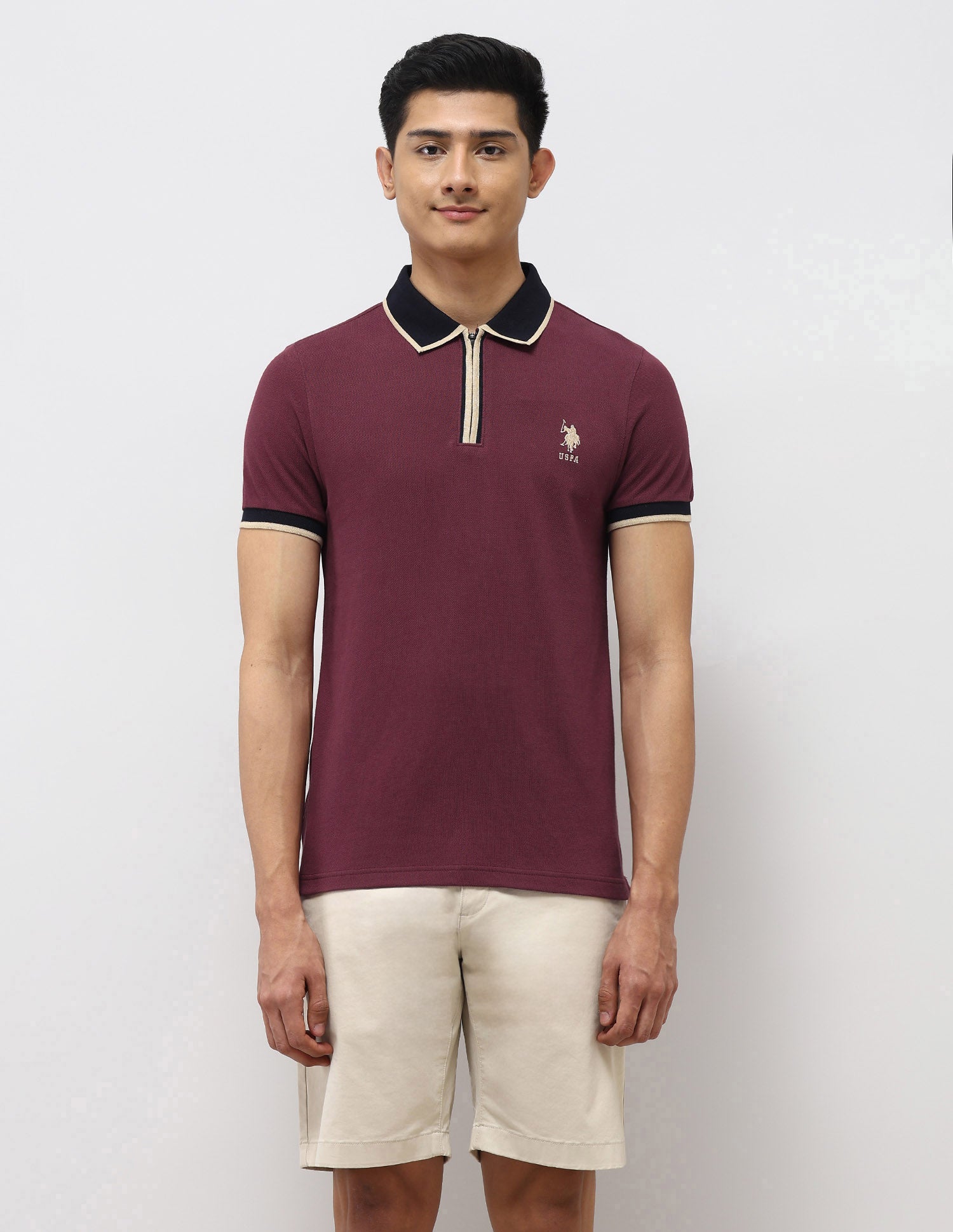 Pure Cotton Muscle Fit Polo Shirt Maroon - U.S. Polo Assn. India | Large