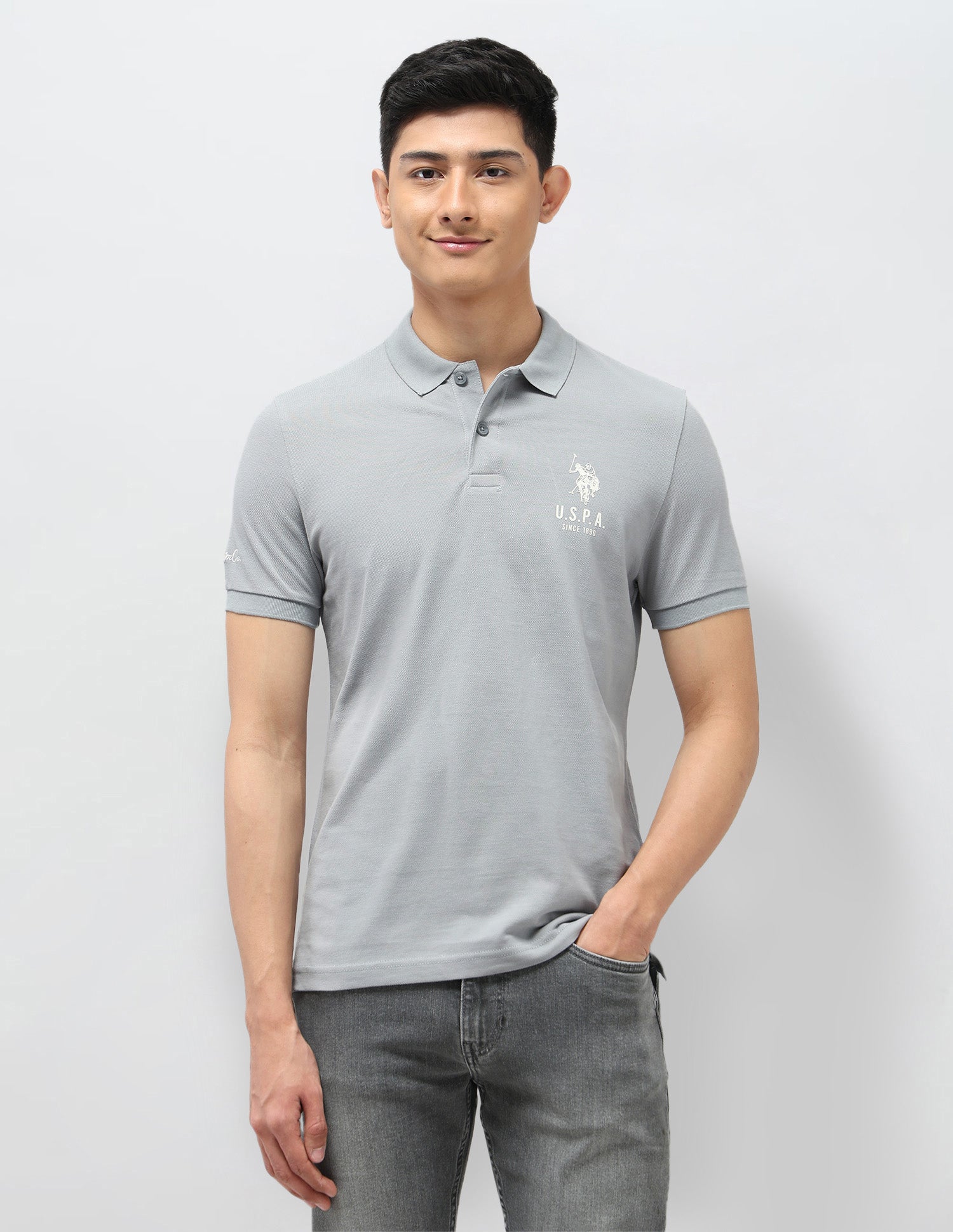 Pure Cotton Muscle Fit Polo Shirt Light Grey - U.S. Polo Assn. India | Large