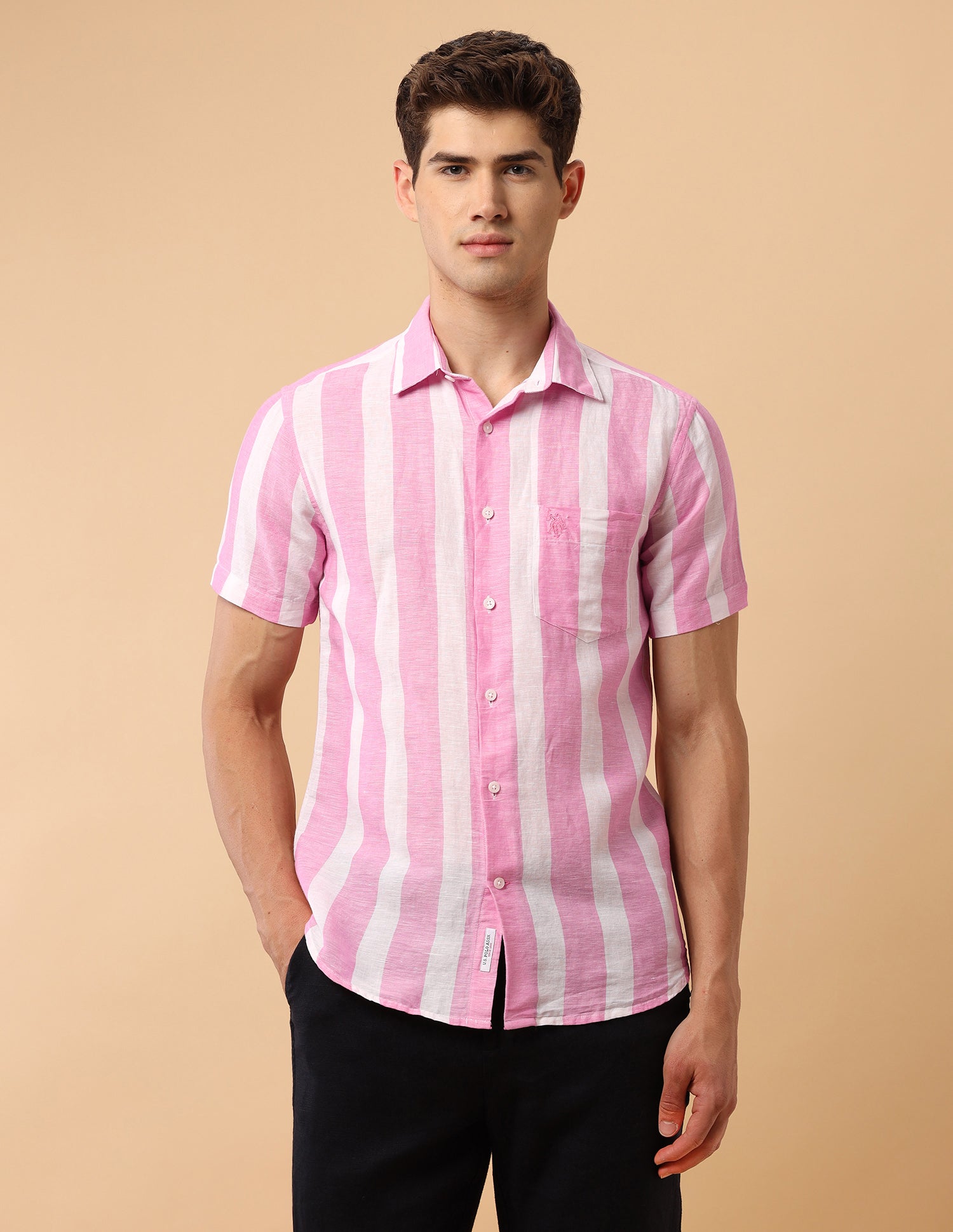 Pacho X Vertical Striped Regular Fit Shirt Pink - U.S. Polo Assn. India | Large