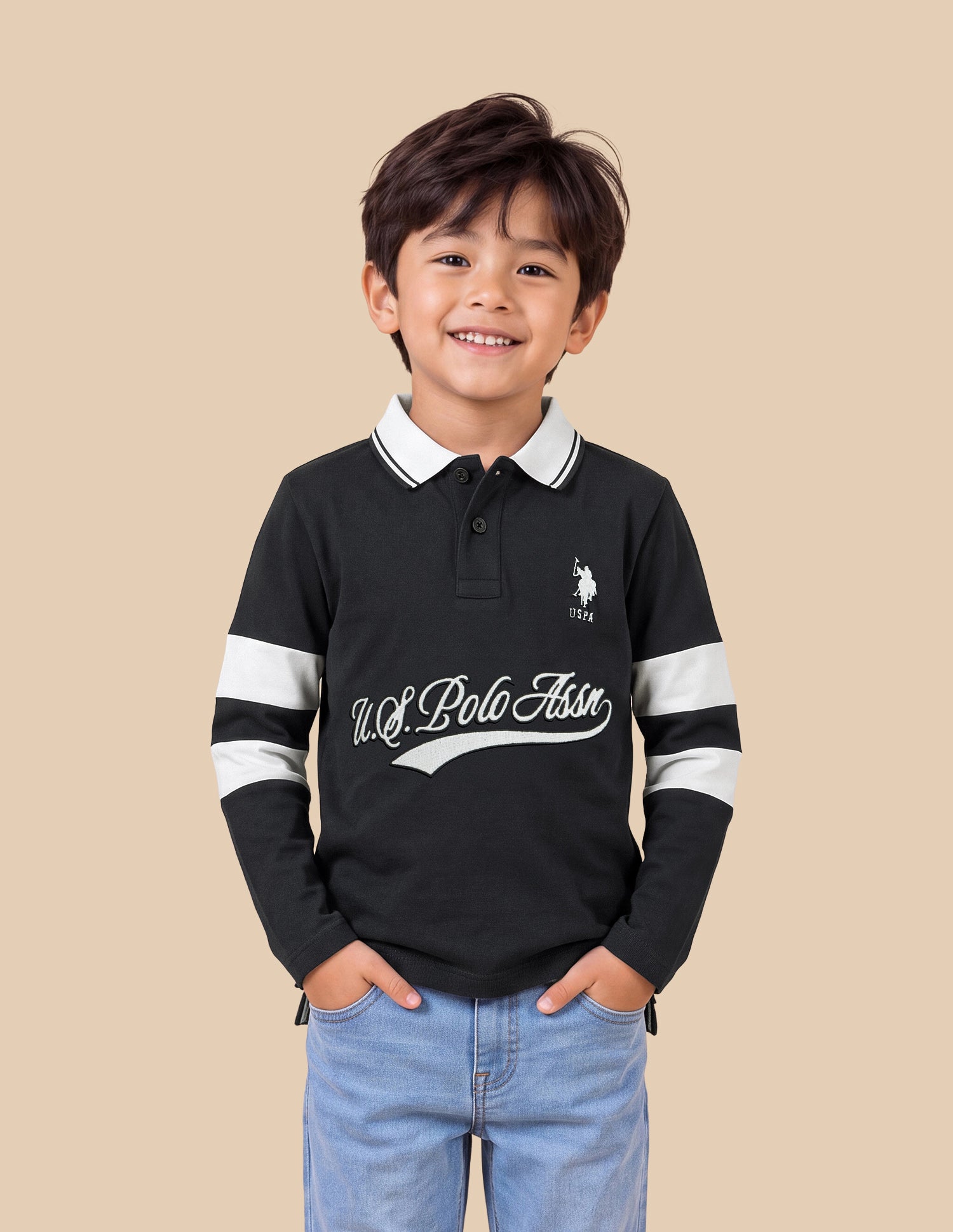 Brand Applique Regular Fit Polo Shirt Black - U.S. Polo Assn. India | Large
