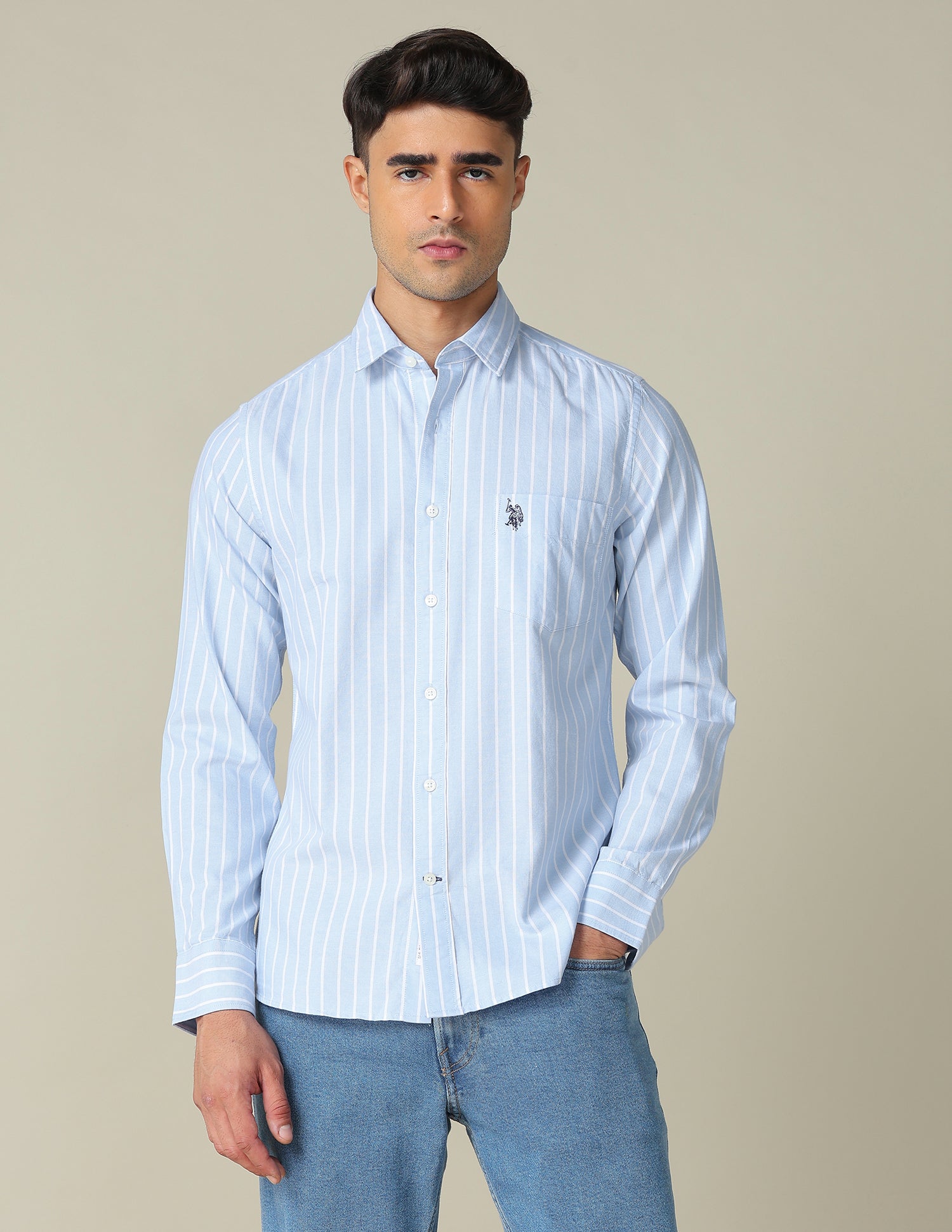 Vertical Striped Tailored Fit Shirt Blue - U.S. POLO ASSN. | Large