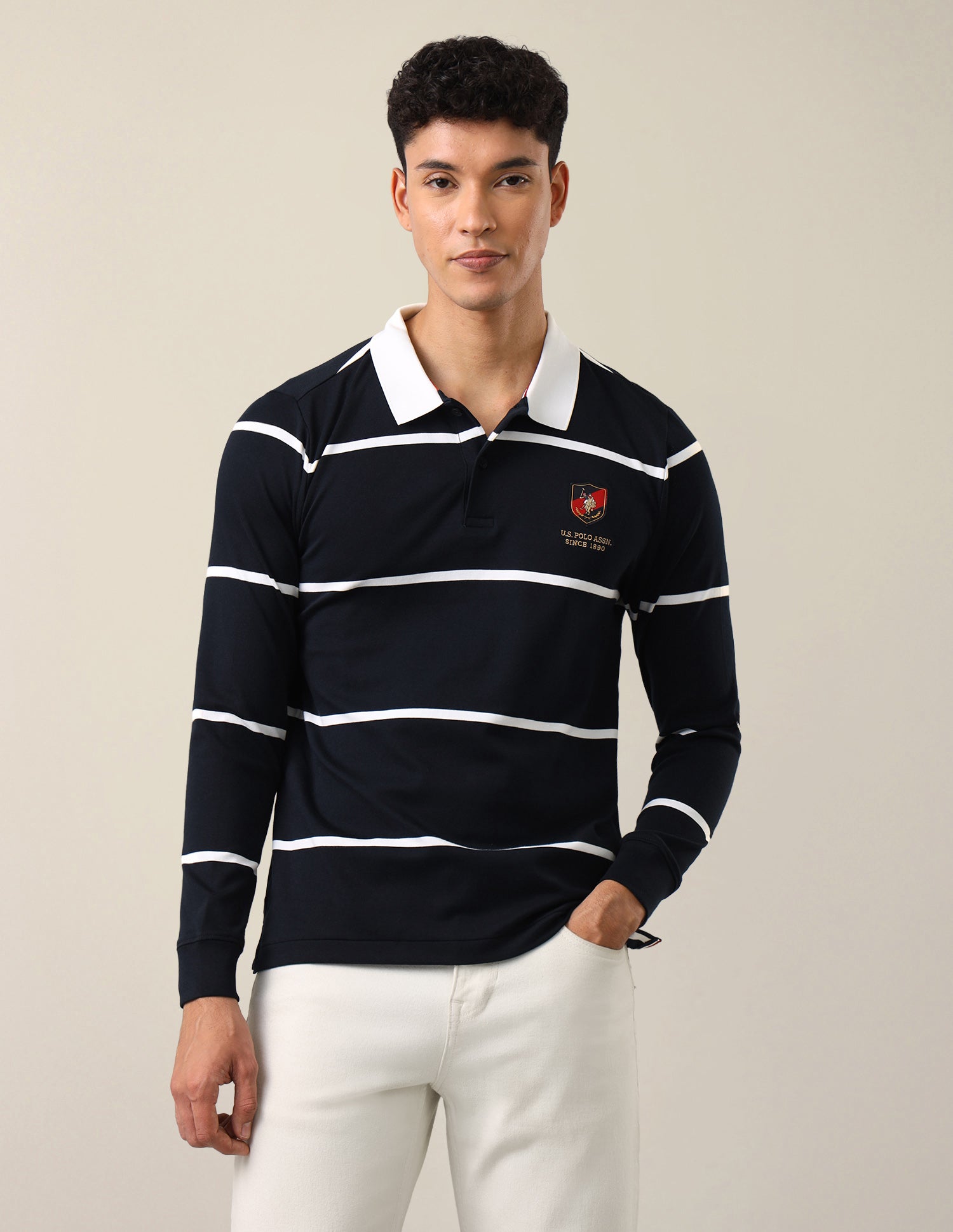 Horizontal Striped Slim Fit Polo Shirt Navy - U.S. Polo Assn. India | Large