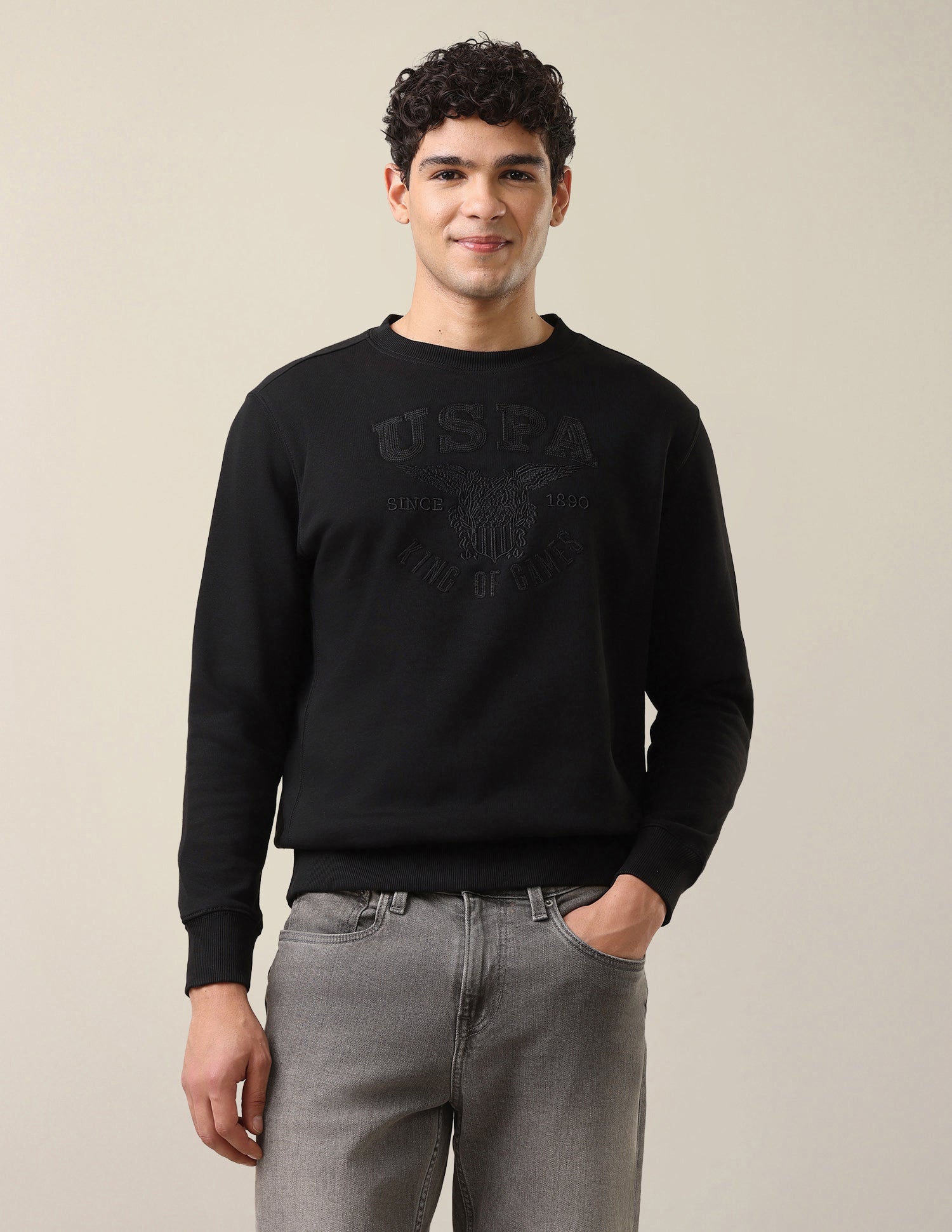 Brand Embroidered Regular Fit Sweatshirt Black - U.S. Polo Assn. India | Large