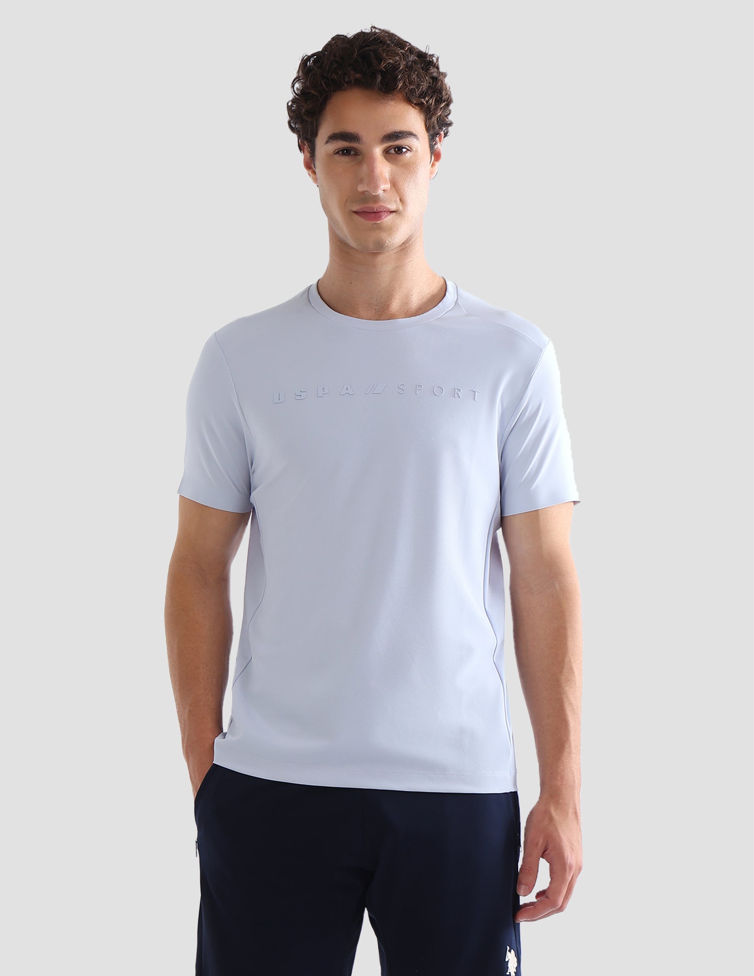 Solid Slim Fit Active T-Shirt Light Blue - U.S. Polo Assn. India | Large