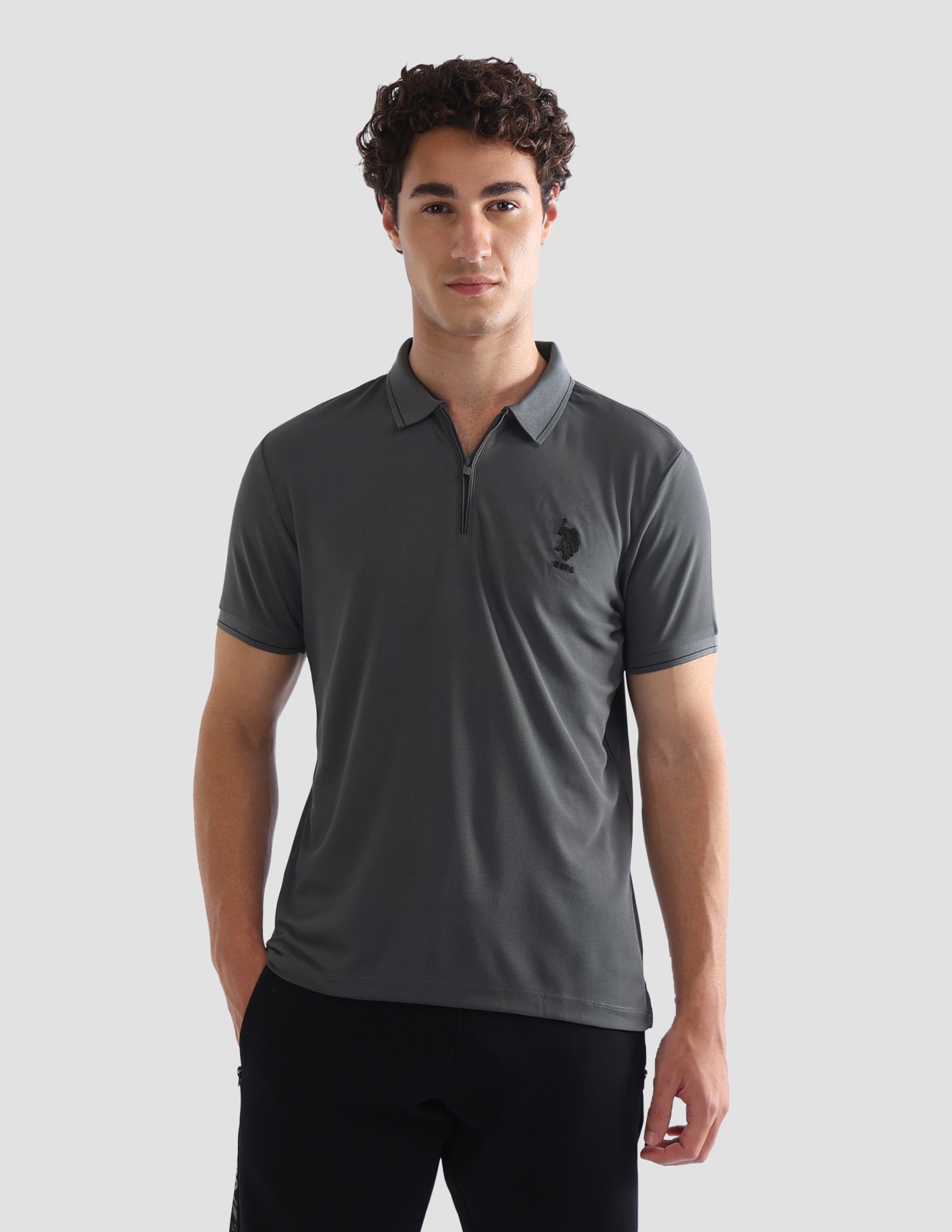 Solid Slim Fit Active Polo Shirt Dark Grey - U.S. Polo Assn. India | Large