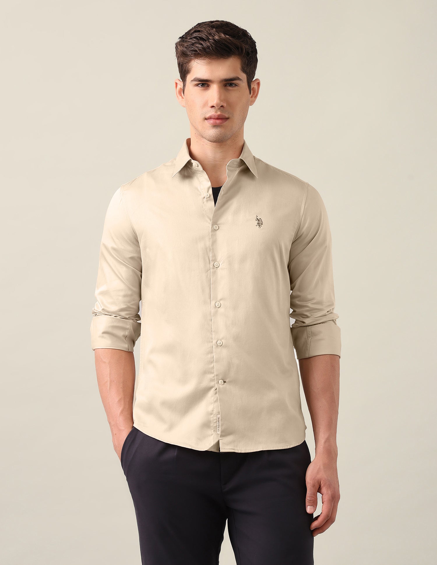 Satin Tailored Fit Shirt Beige - U.S. Polo Assn. India | Large