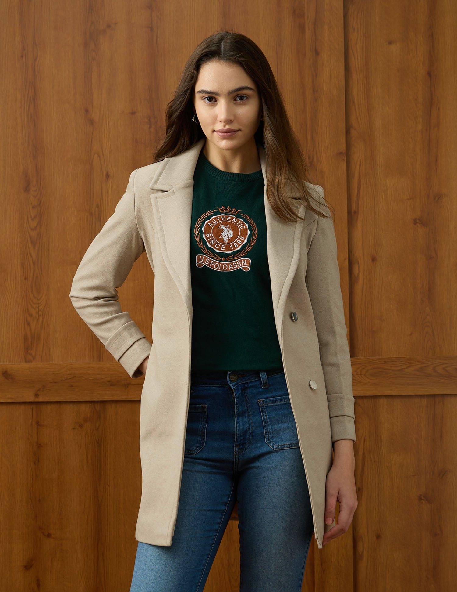 Soild Regular Fit Single Breasted Coat Brown - U.S. POLO ASSN. | Large