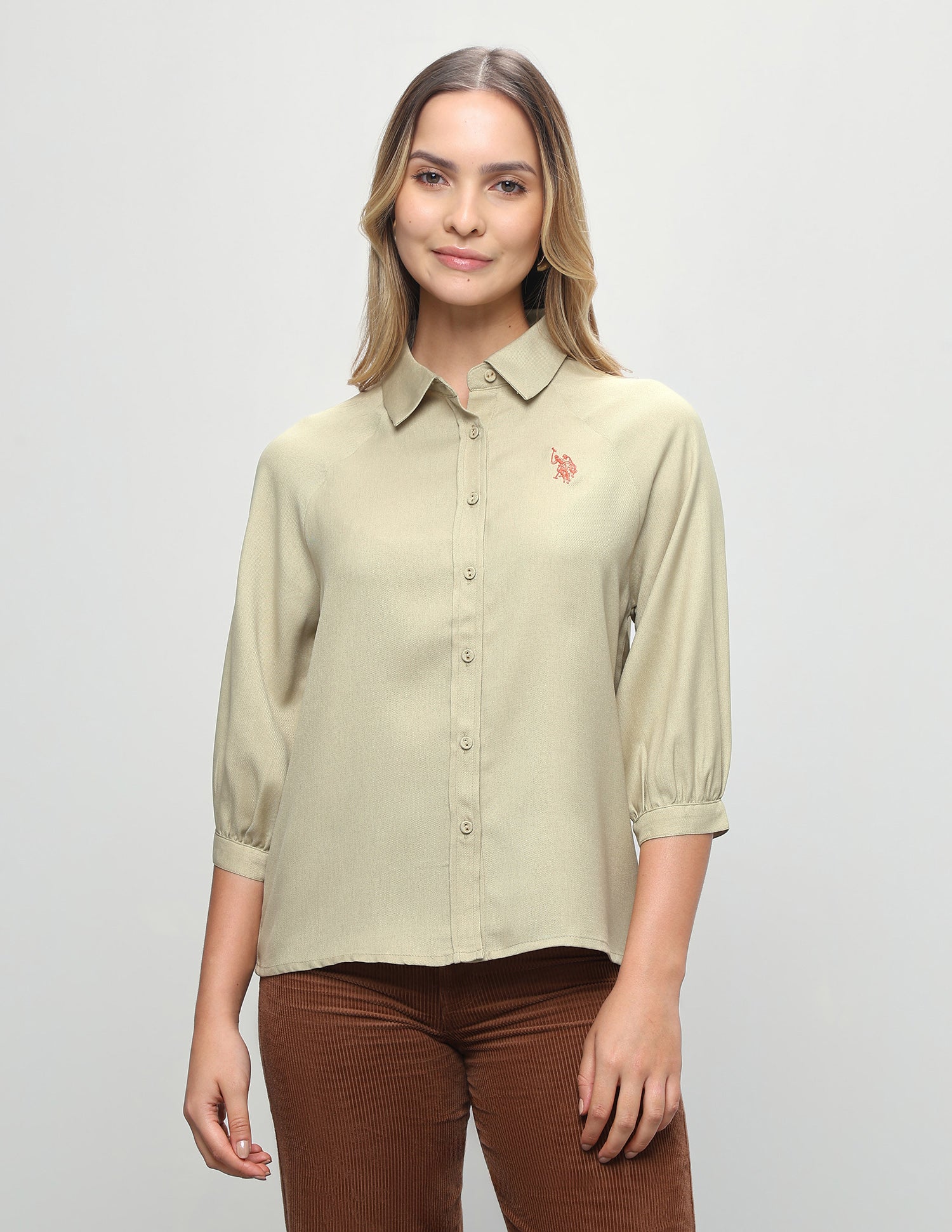 Solid Relaxed Fit Shirt Light Green - U.S. Polo Assn. India | Large