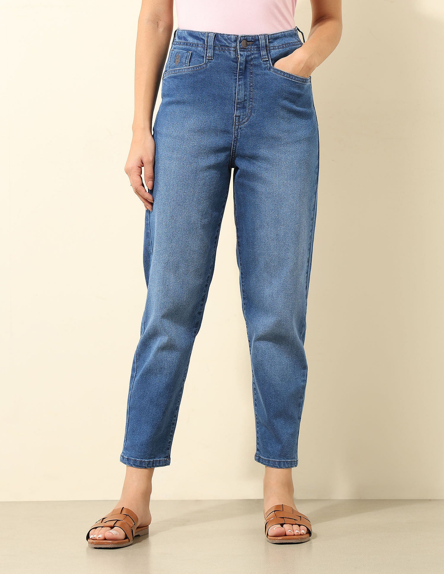 High Rise Carrot Fit Jeans Beige - U.S. POLO ASSN. | Large