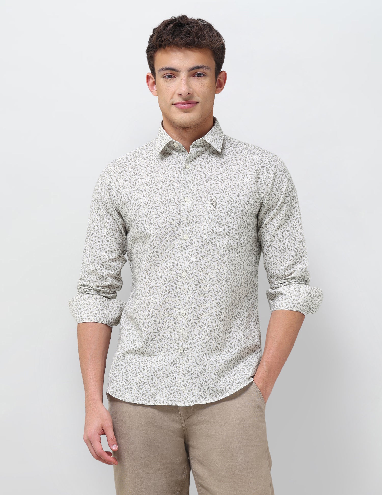 Pacho X Tropical Printed Regular Fit Shirt Light Olive - U.S. Polo Assn. India | Large