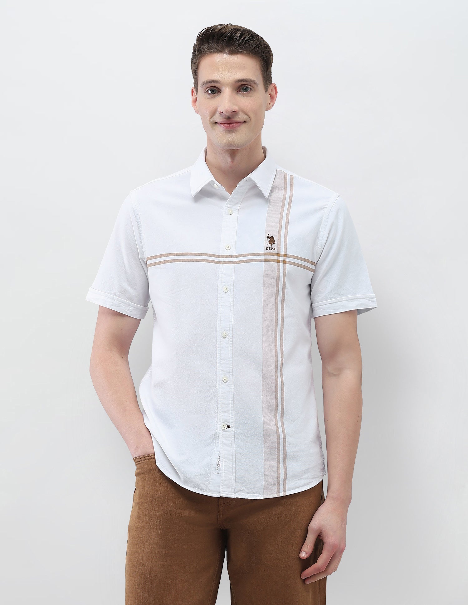 Vertical Striped New Port Marina Shirt Khaki - U.S. Polo Assn. India | Large