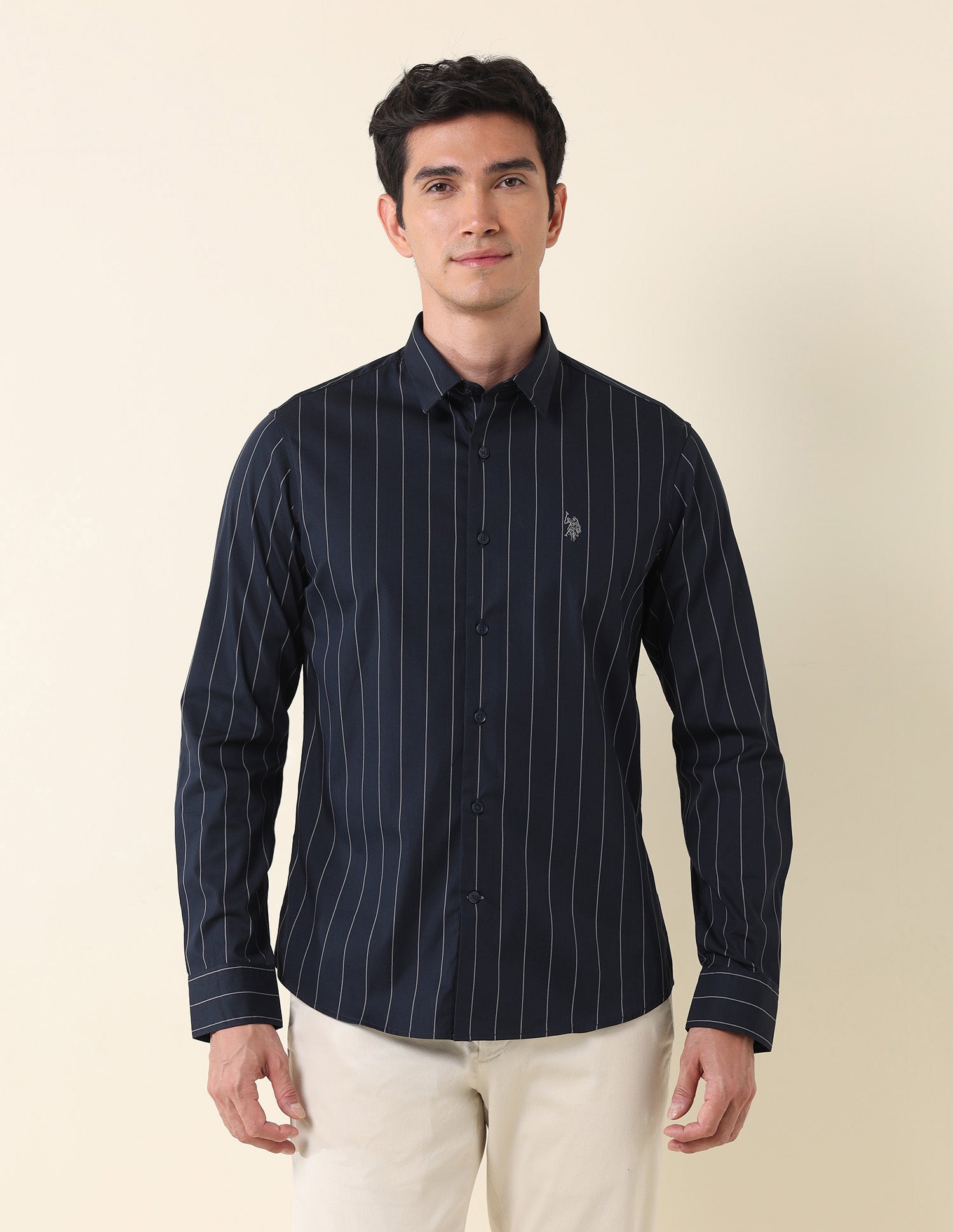 Vertical Striped Tailored Fit Formal Shirt Navy - U.S. Polo Assn. India | Large