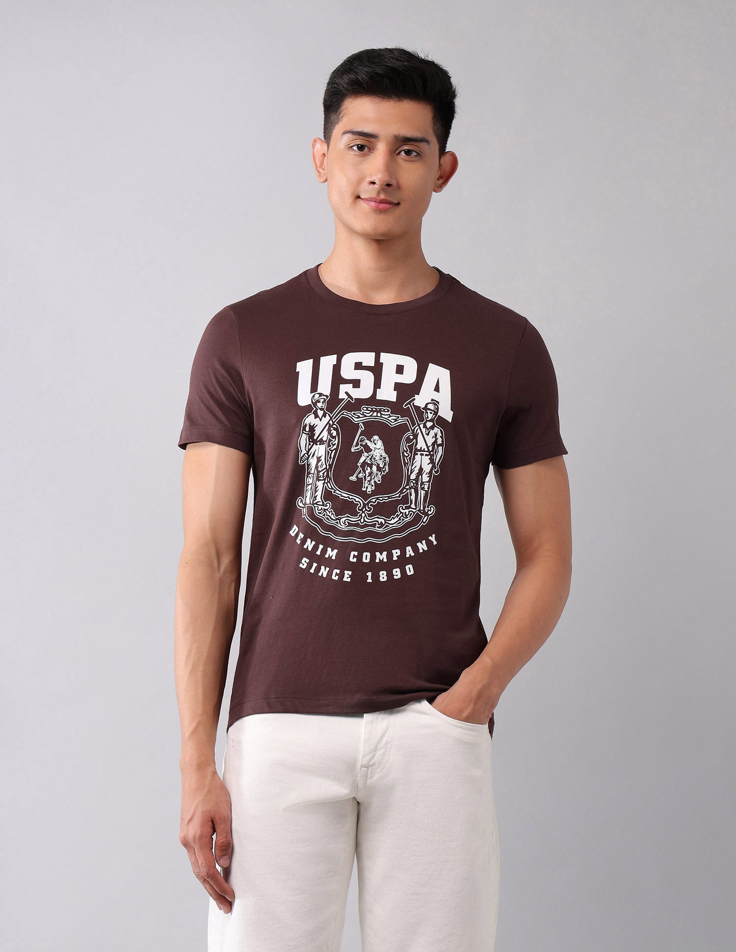 Brand Printed Muscle Fit T-Shirt Dark Brown - U.S. Polo Assn. India | Large
