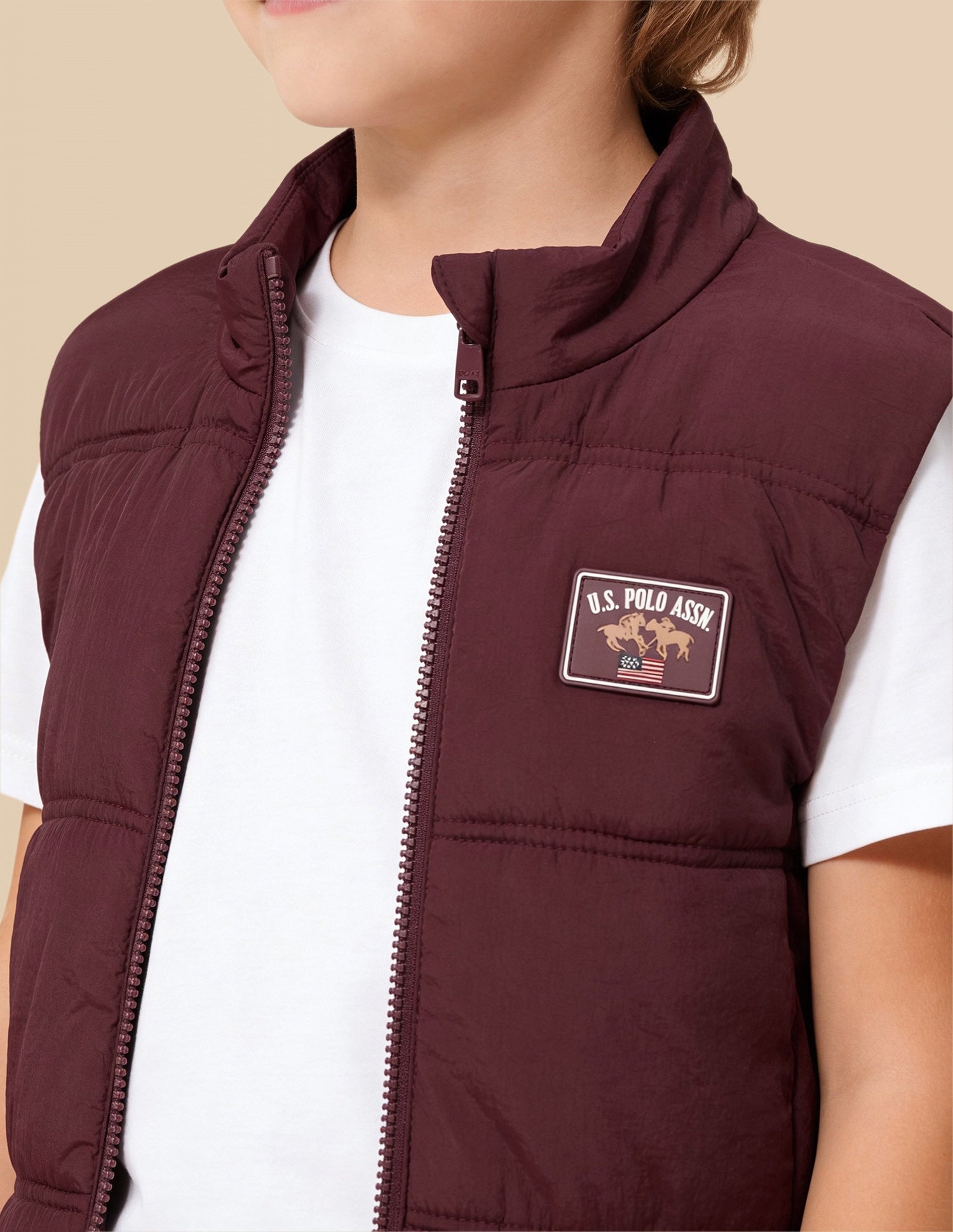 Boys Solid Regular Fit Puffer Jacket Maroon - U.S. Polo Assn. India | Large