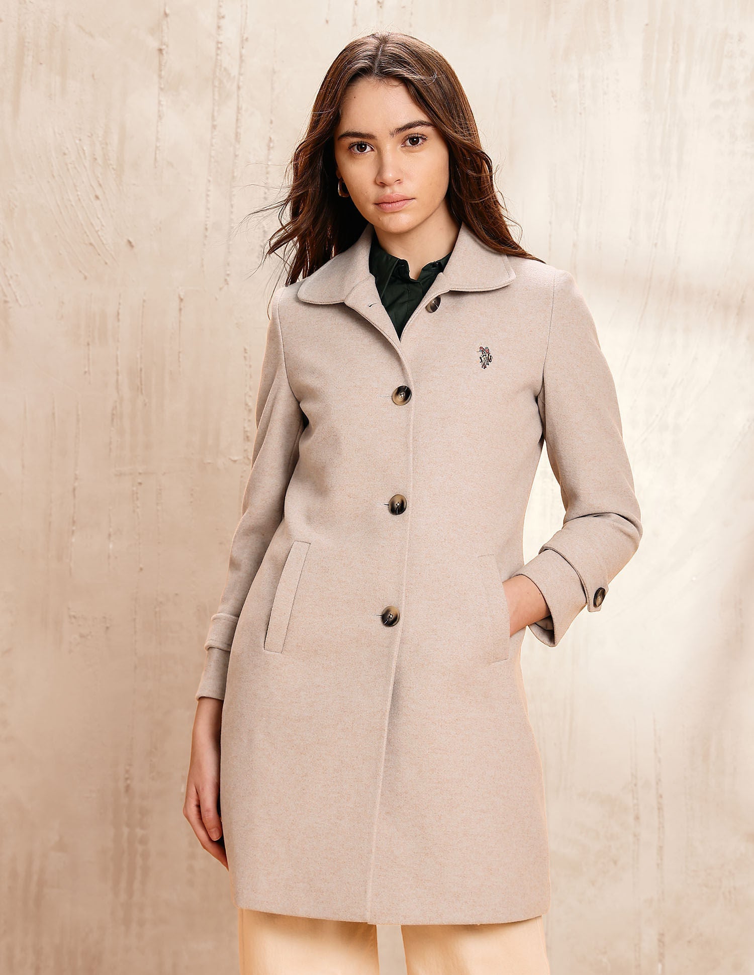 Textured Regular Fit Trench Coat White - U.S. POLO ASSN. | Large