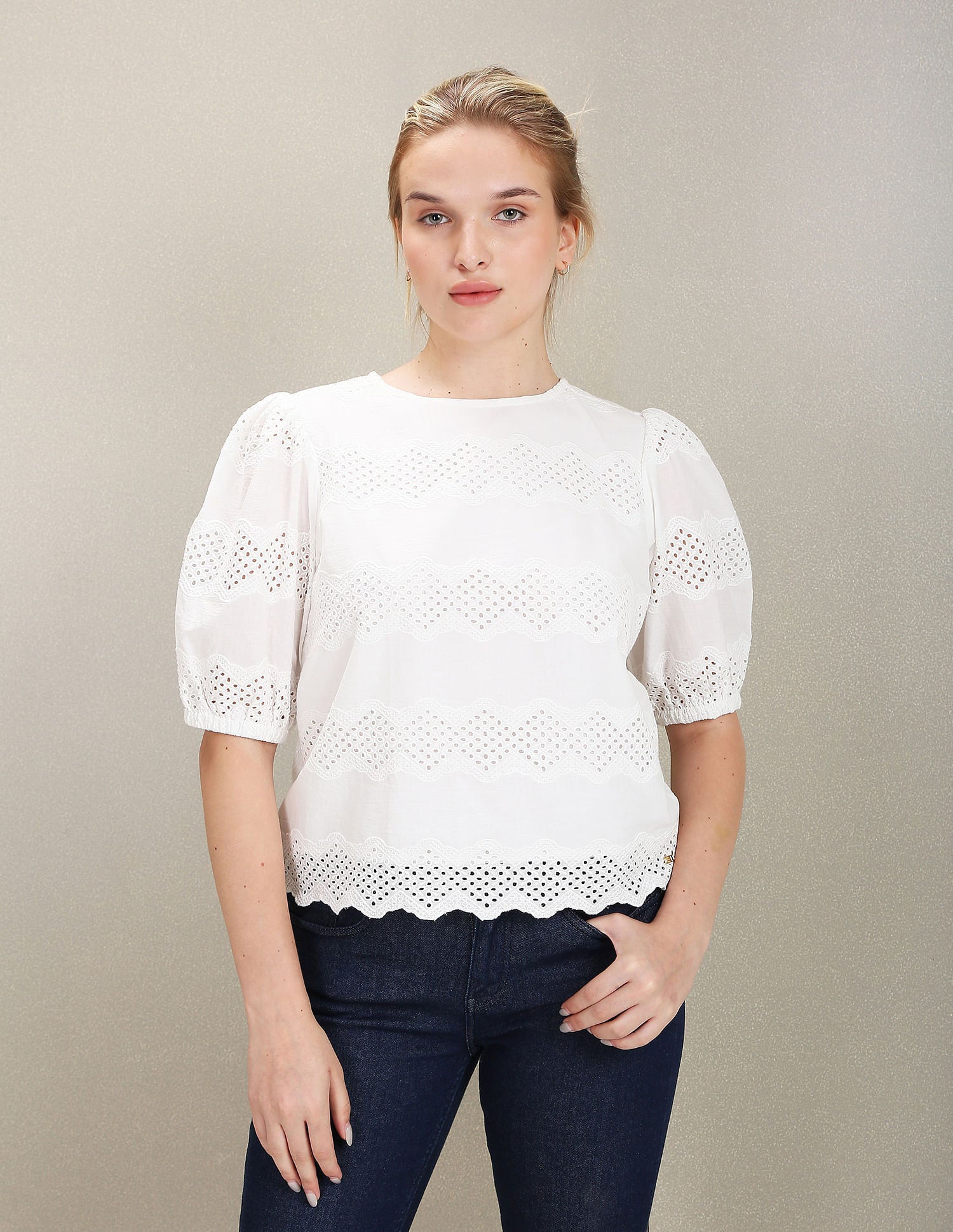 Puff Sleeve Cotton Top White - U.S. Polo Assn. India | Large