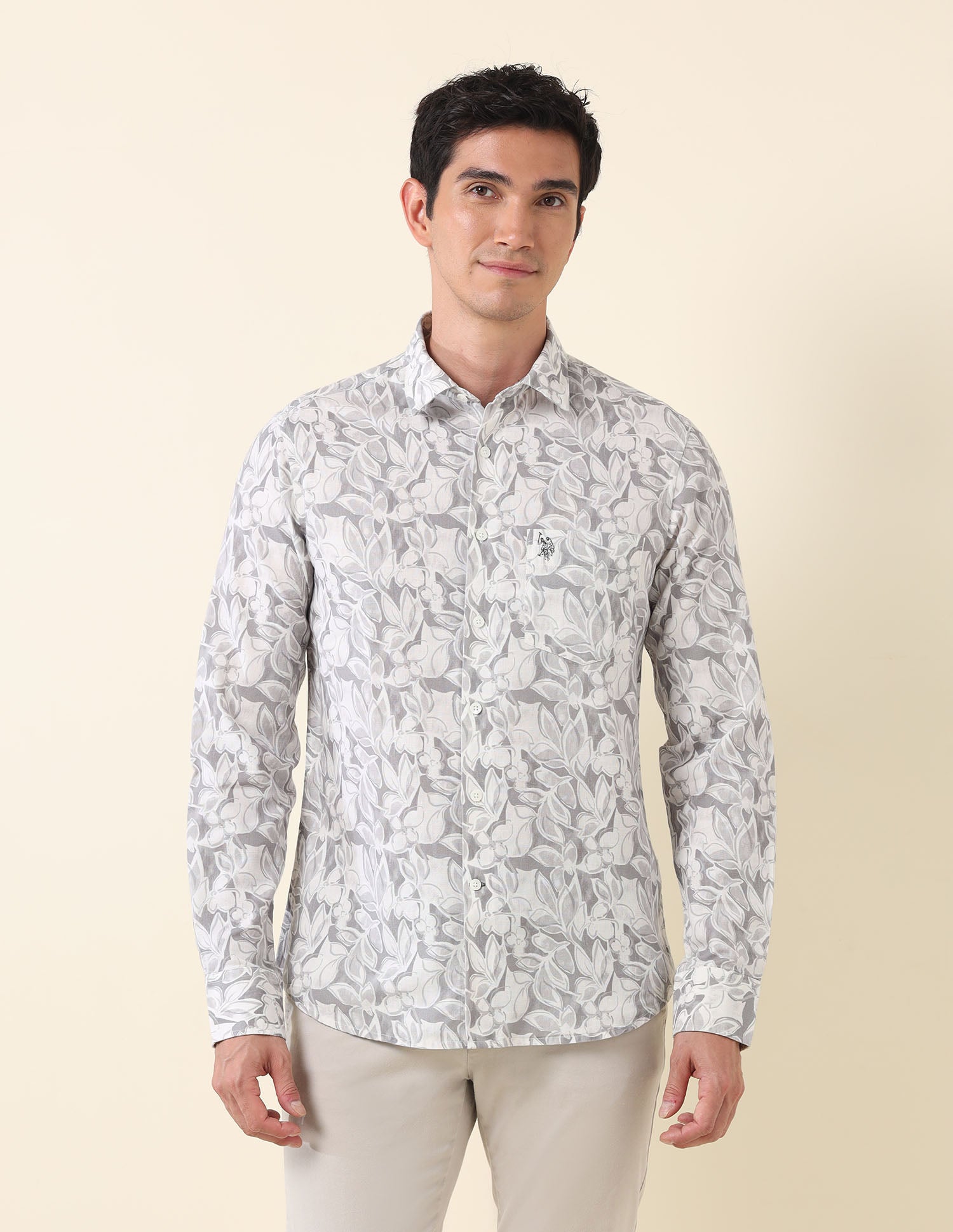 All Over Printed Tailored Fit Shirt Light Grey - U.S. Polo Assn. India | Large