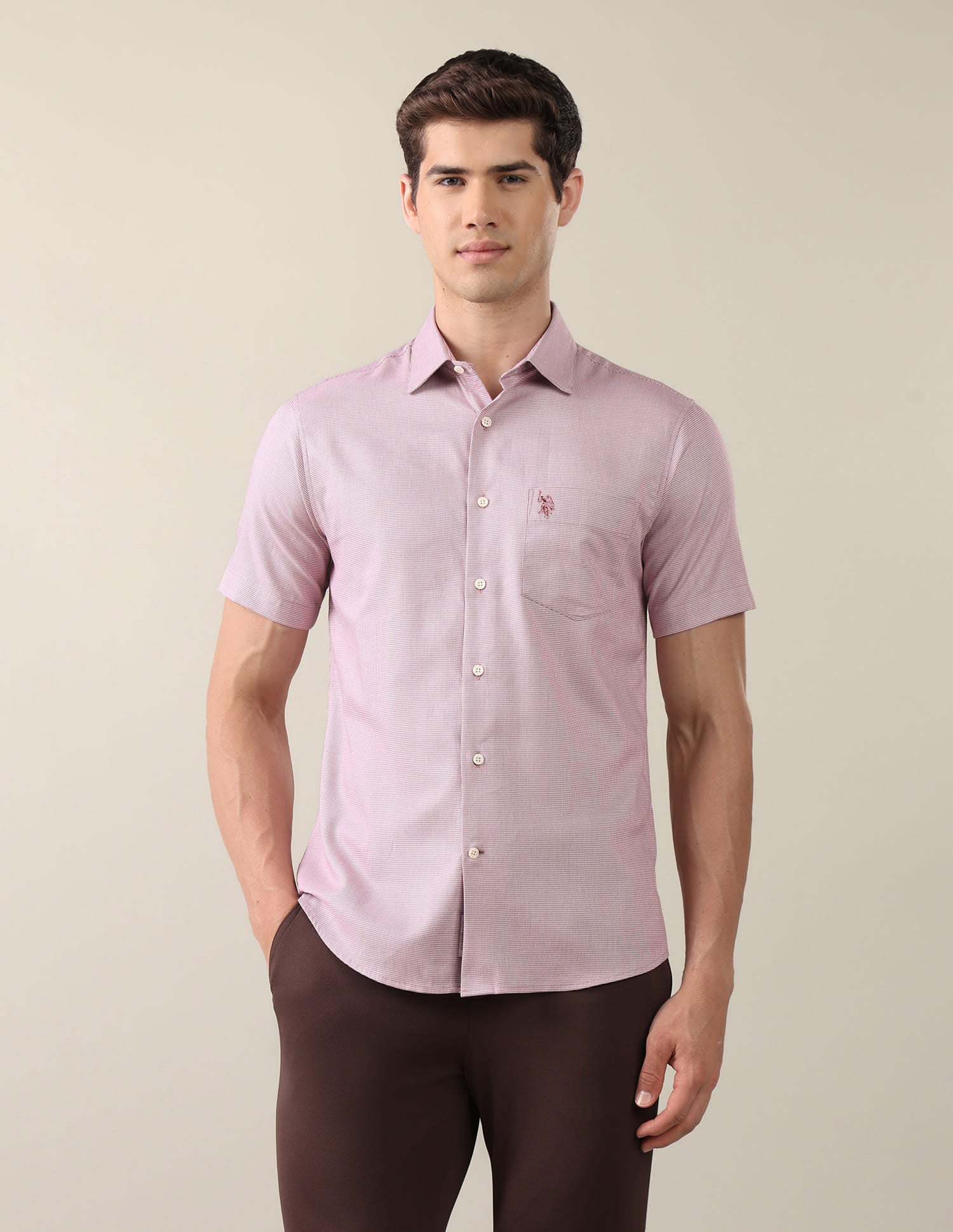 Textured Tailored Fit Shirt Pink - U.S. Polo Assn. India | Large