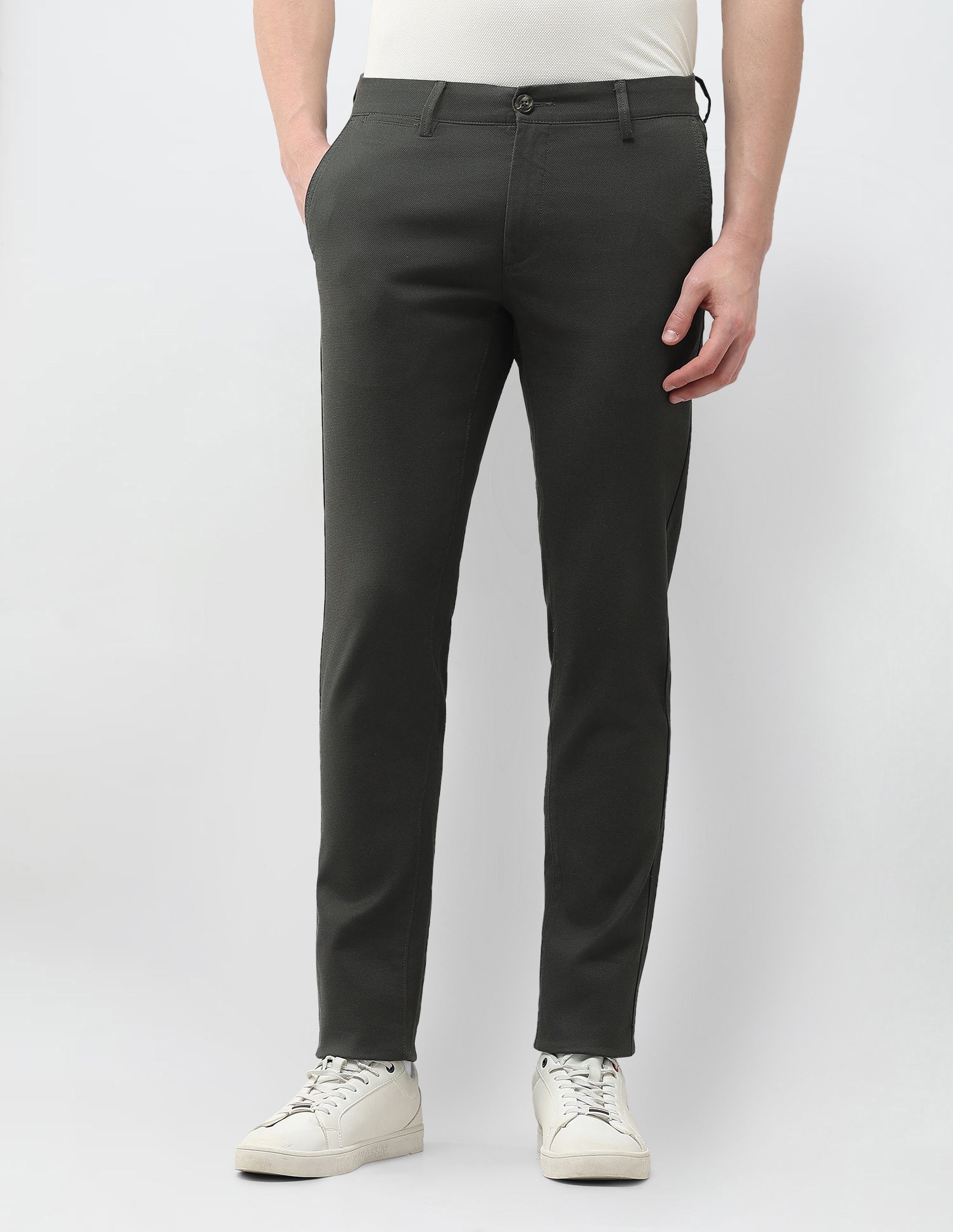 Austin Slim Fit Textured Trousers Dark Olive - U.S. Polo Assn. India | Large