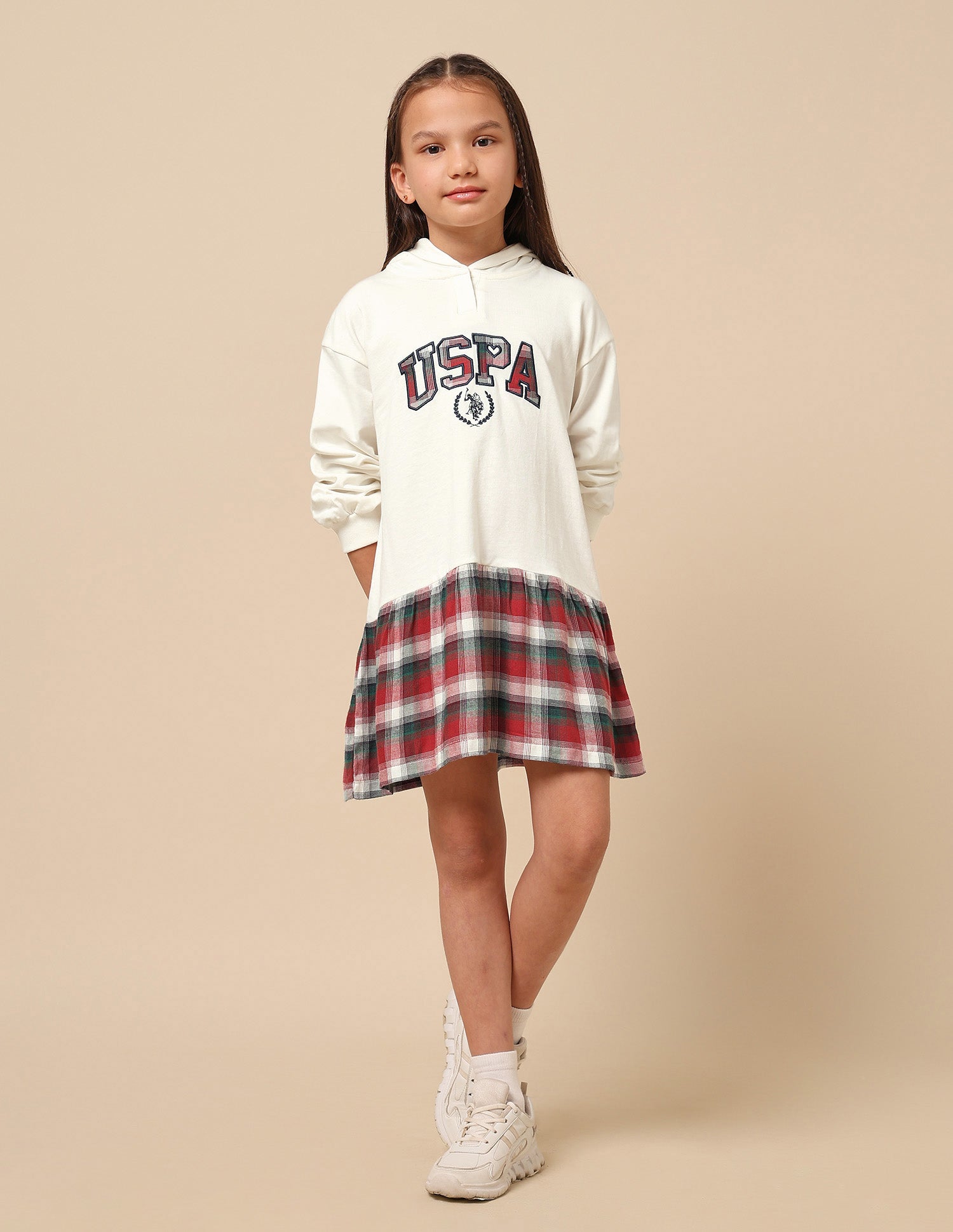 Girls Checked Sweat Dress Off White - U.S. POLO ASSN. | Large