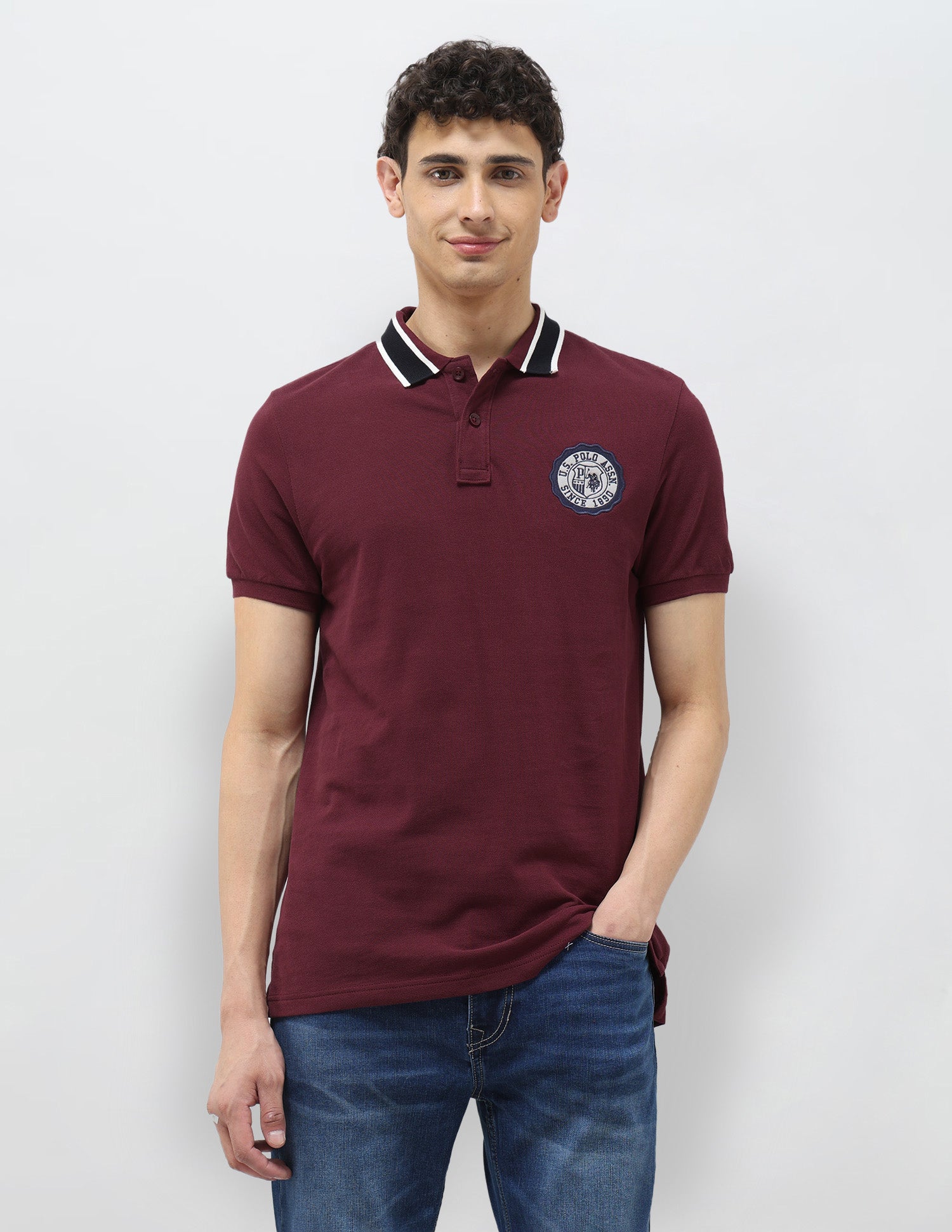 Pure Cotton Muscle Fit Polo Shirt Maroon - U.S. Polo Assn. India | Large