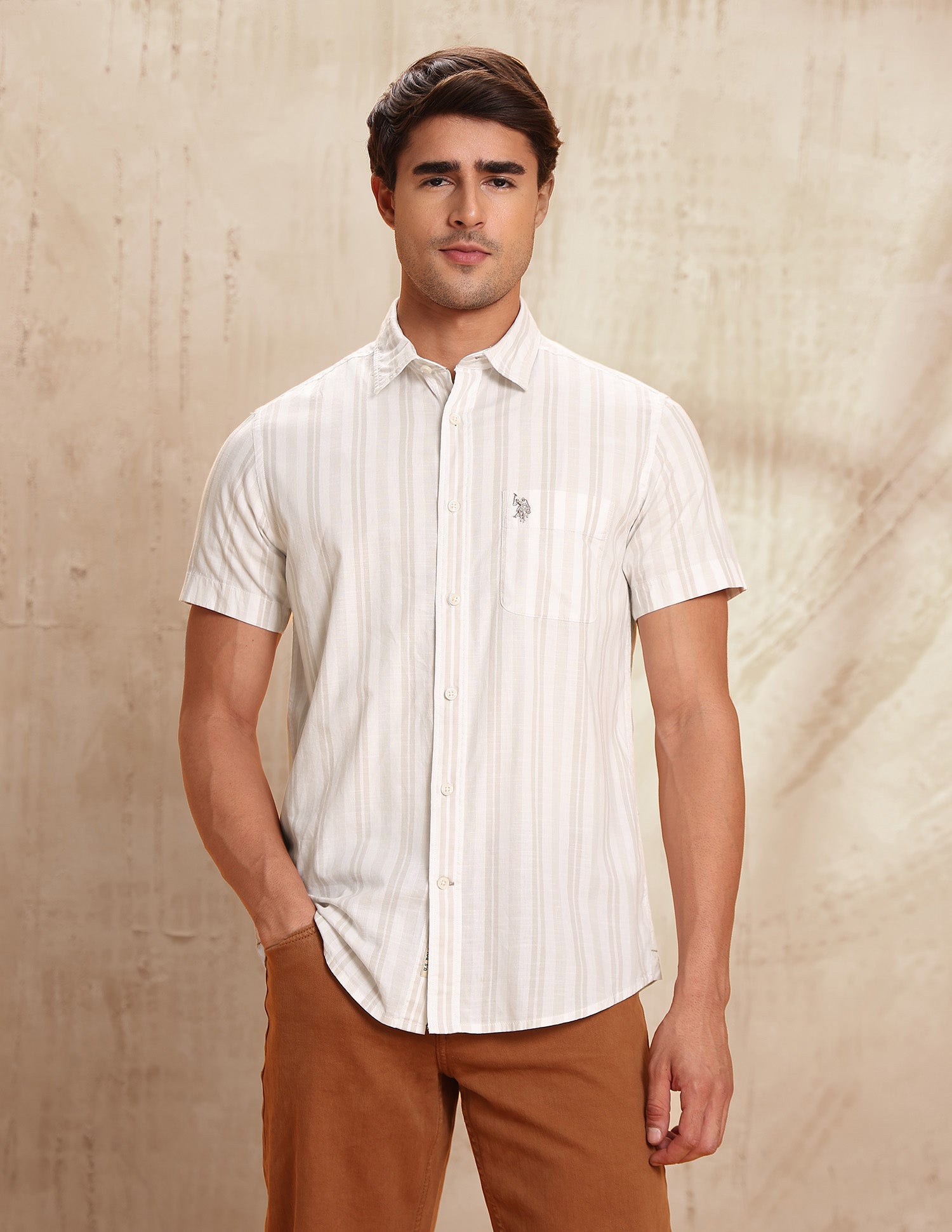 Slim Fit Vertical Striped Shirt Stone - U.S. POLO ASSN. | Large