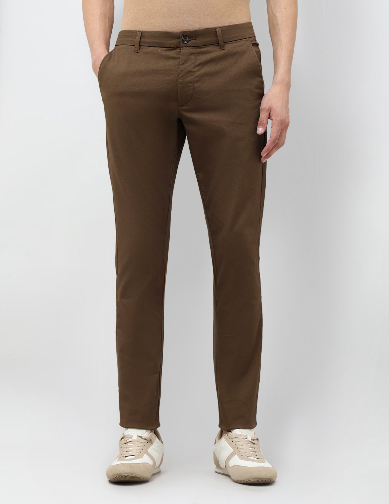 Textured Slim Fit Trousers Brown - U.S. POLO ASSN. | Large