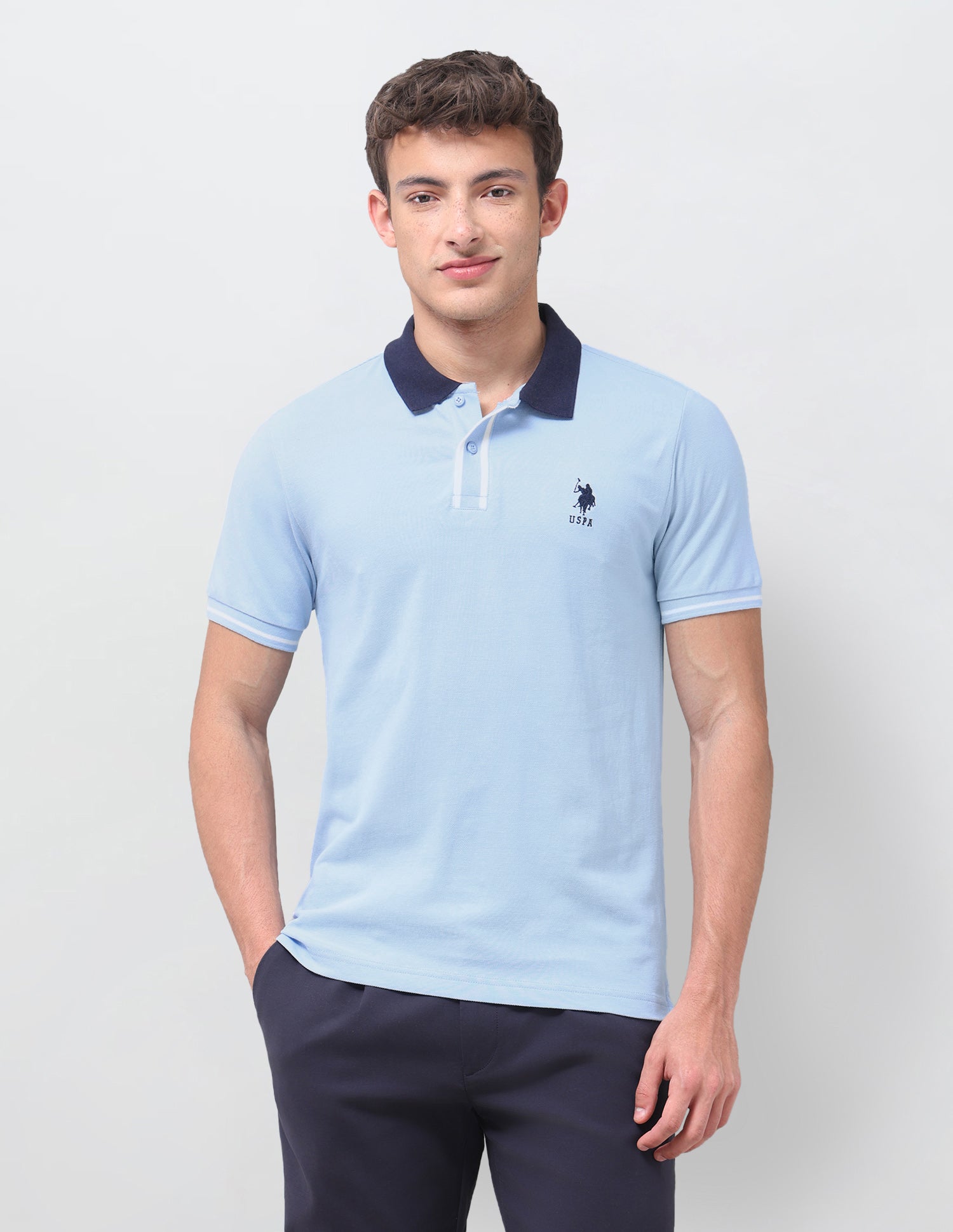Solid Regular Fit Polo Shirt Light Blue - U.S. Polo Assn. India | Large