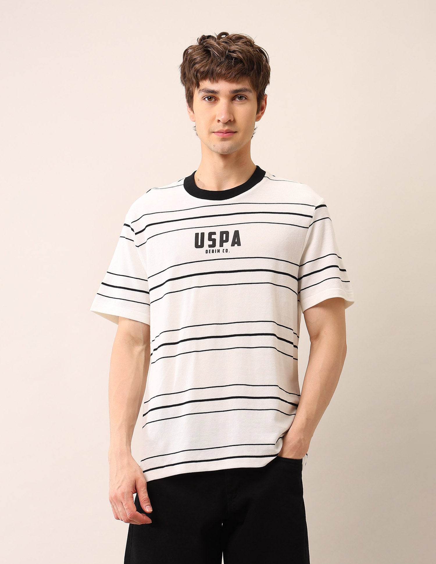 Relaxed Fit Pure Cotton T-Shirt Ivory - U.S. Polo Assn. India | Large