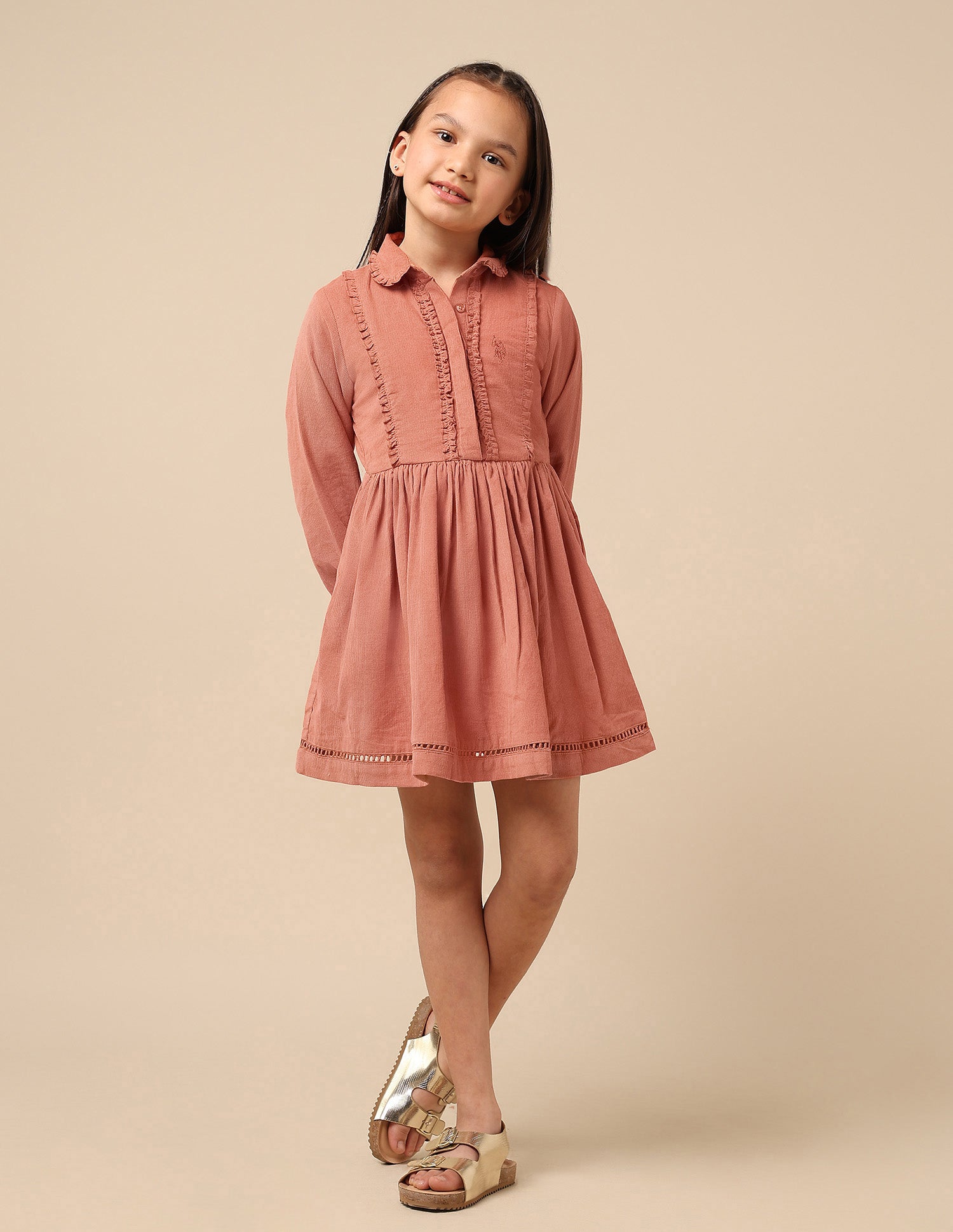 Girls Solid Shirt Dress Rust - U.S. POLO ASSN. | Large
