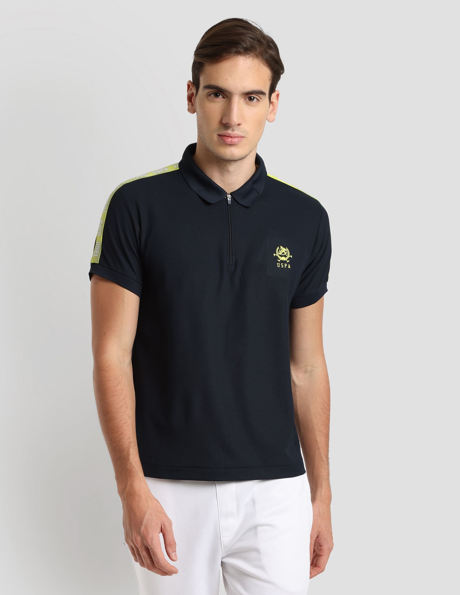 Brand Tape Zipper Active Polo Shirt Navy - U.S. POLO ASSN. | Large