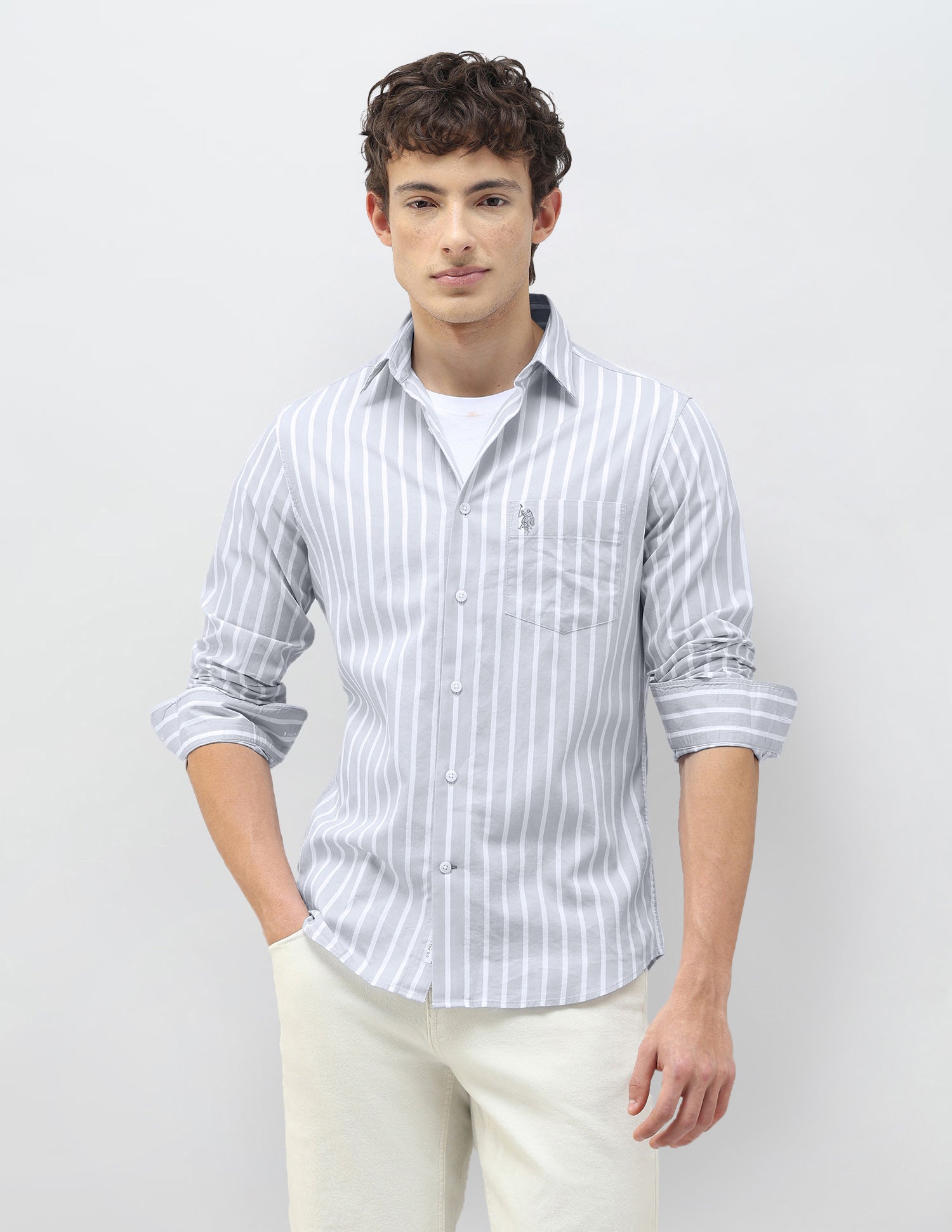 Casa De Campo Vertical Striped Shirt Light Grey - U.S. Polo Assn. India | Large
