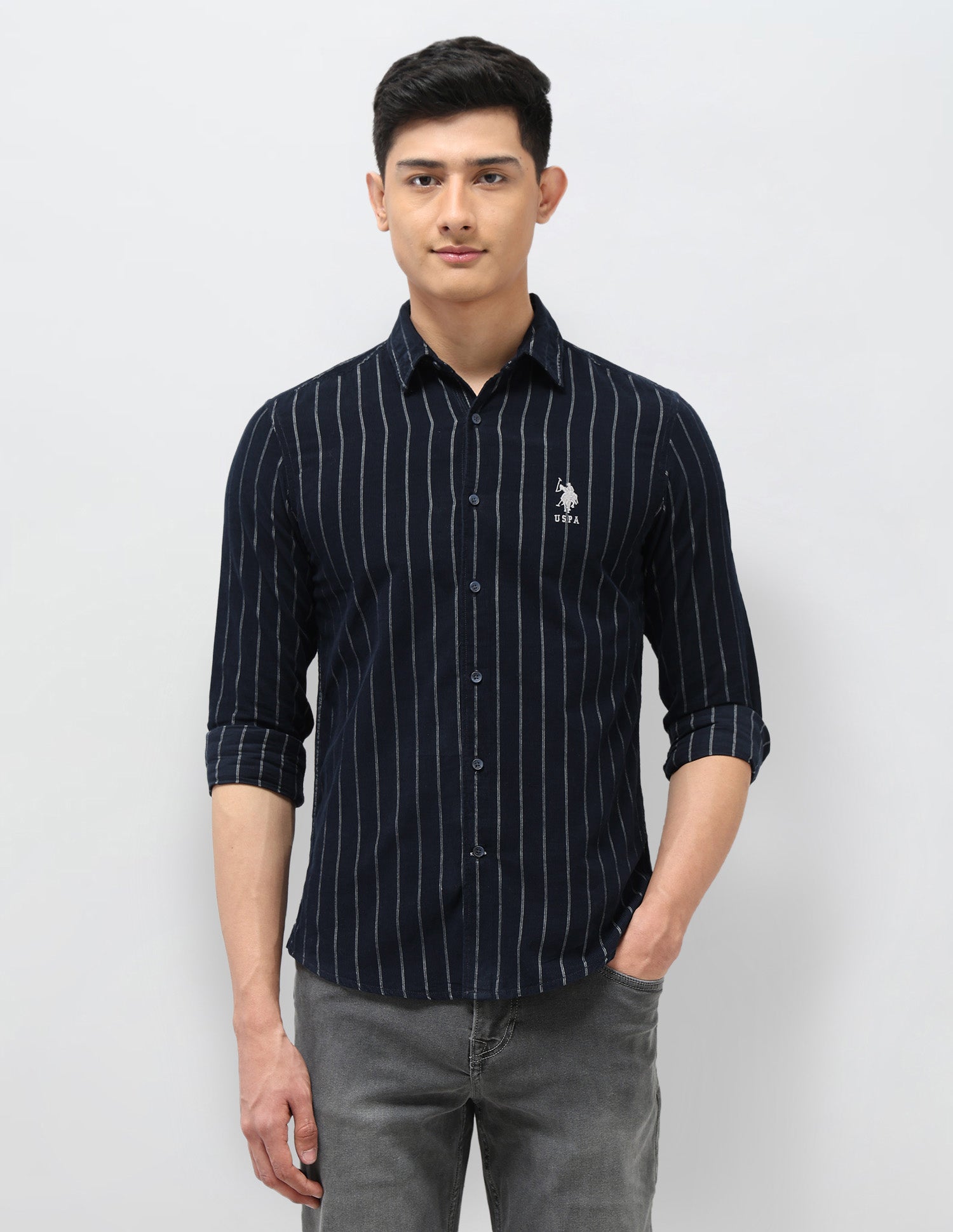 Vertical Striped Slim Fit Shirt Navy - U.S. POLO ASSN. | Large