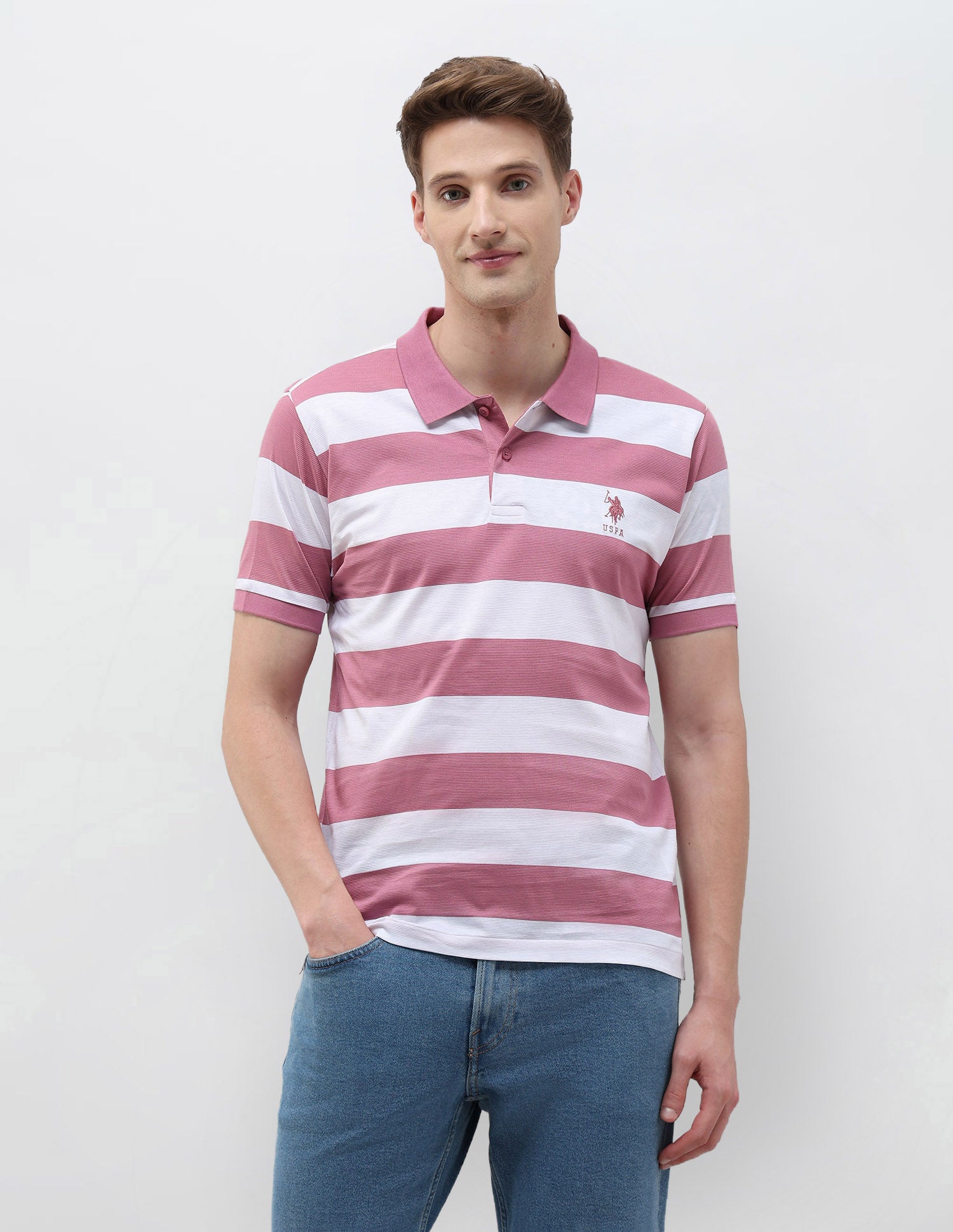 Horizontal Striped Slim Fit Polo Shirt Pink - U.S. POLO ASSN. | Large