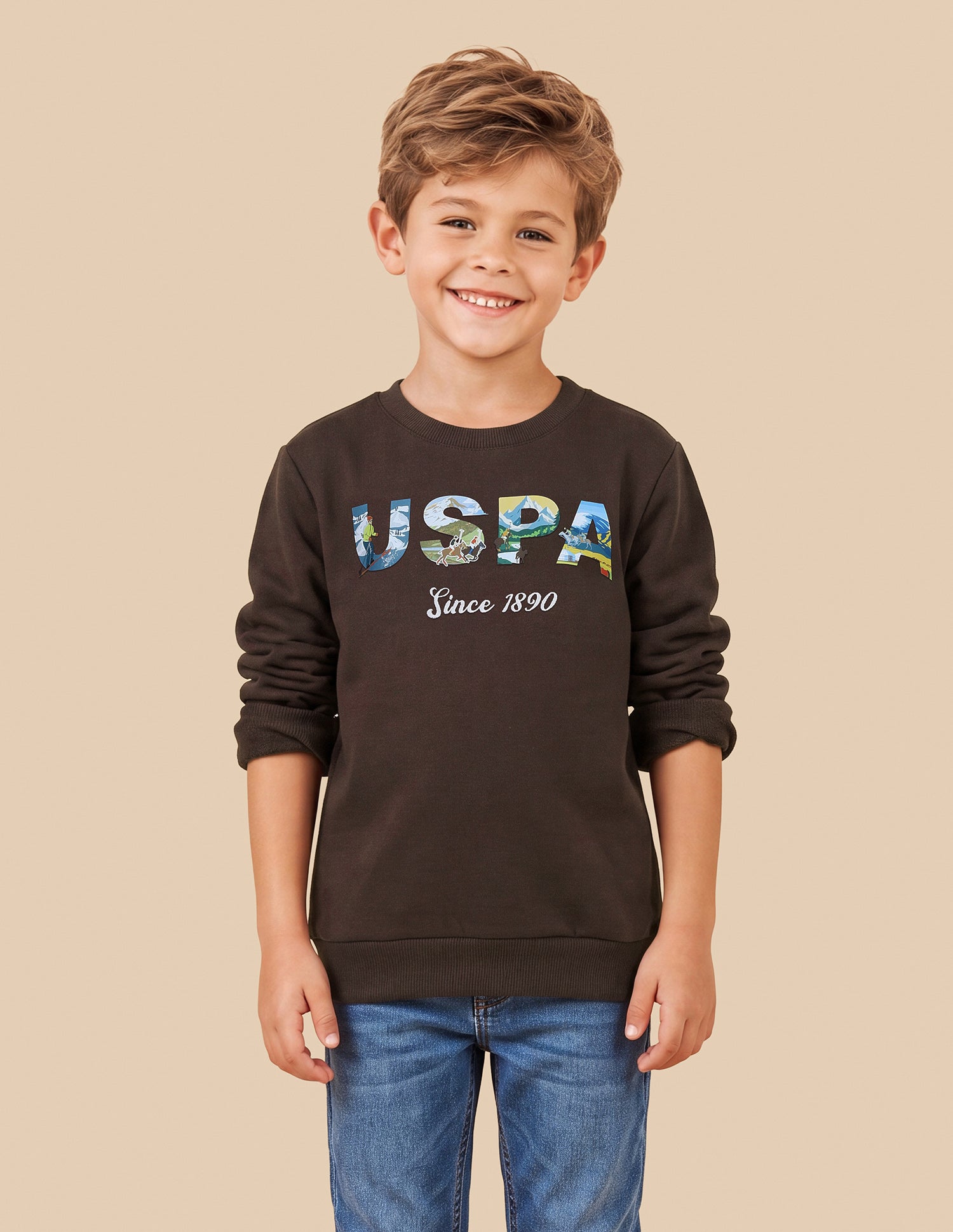 Graphic Brand Printed Regular Fit Sweatshirt Dark Brown - U.S. Polo Assn. India | Large