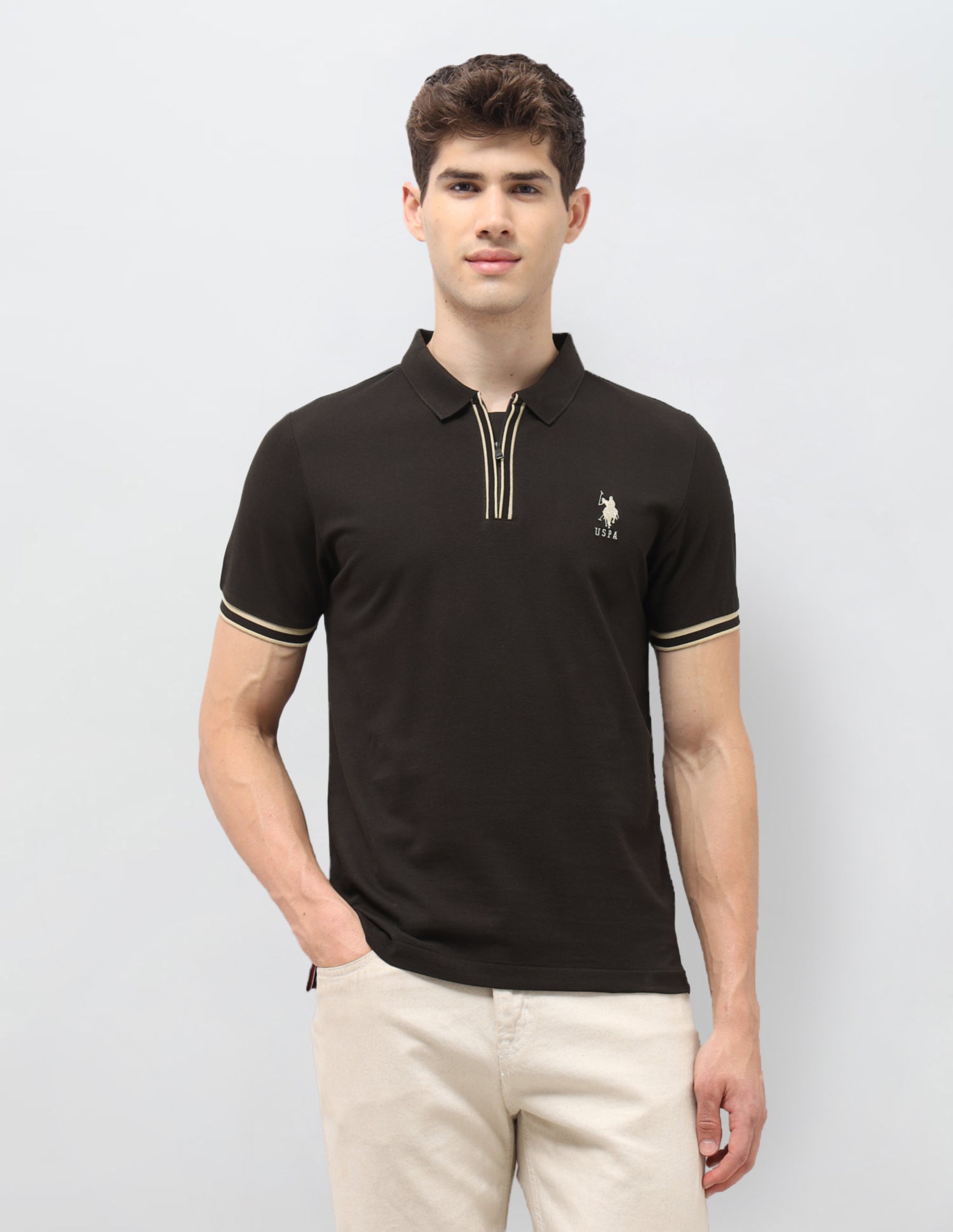Solid Slim Fit Polo Shirt Dark Brown - U.S. Polo Assn. India | Large