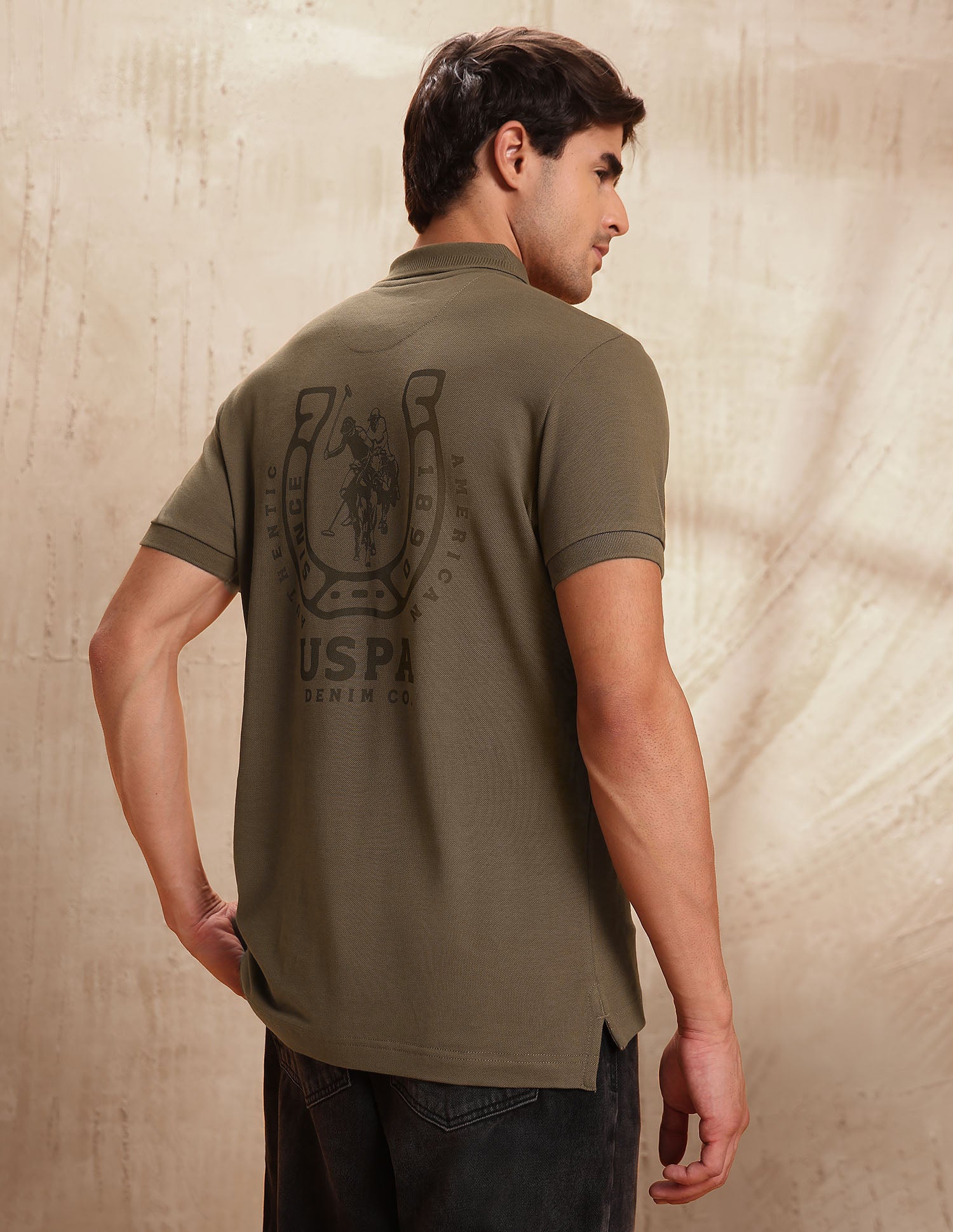 Pure Cotton Brand Printed Polo Shirt Dark Khaki - U.S. POLO ASSN. | Large