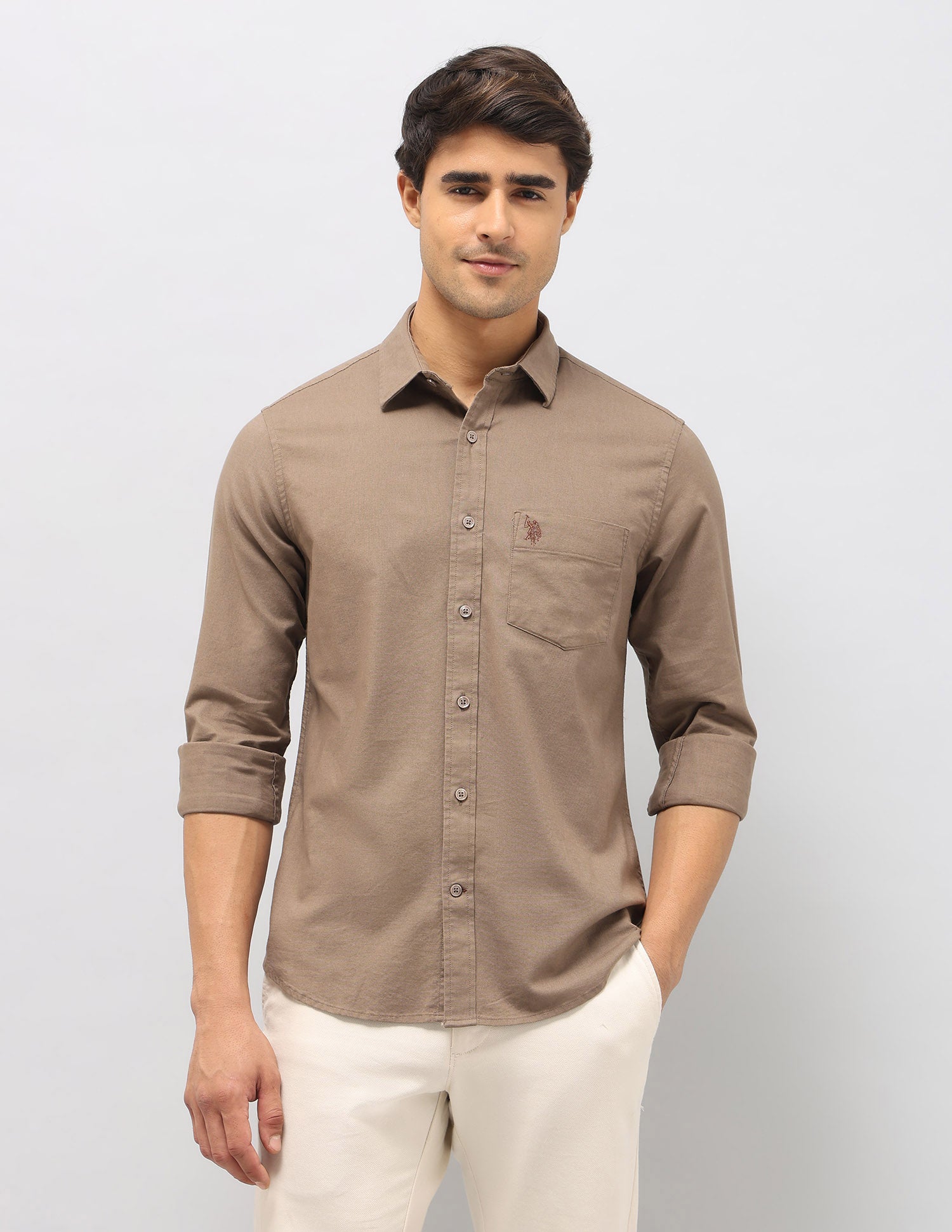 Solid Tailored Fit Shirt Brown - U.S. Polo Assn. India | Large
