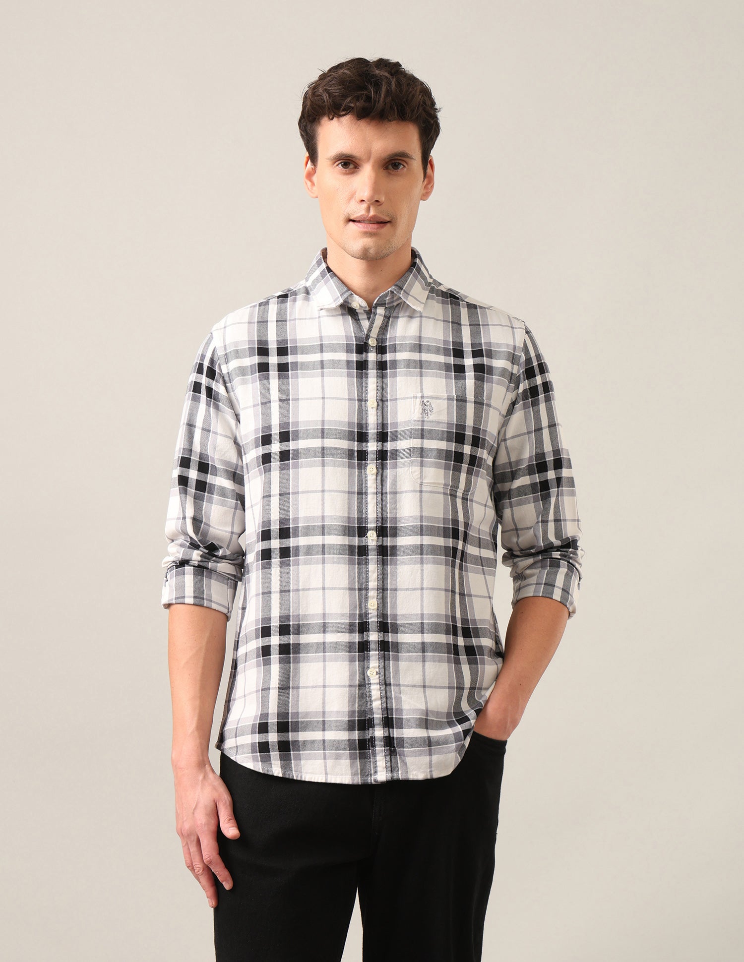 Tartan Checked Twill Shirt Ivory - U.S. Polo Assn. India | Large