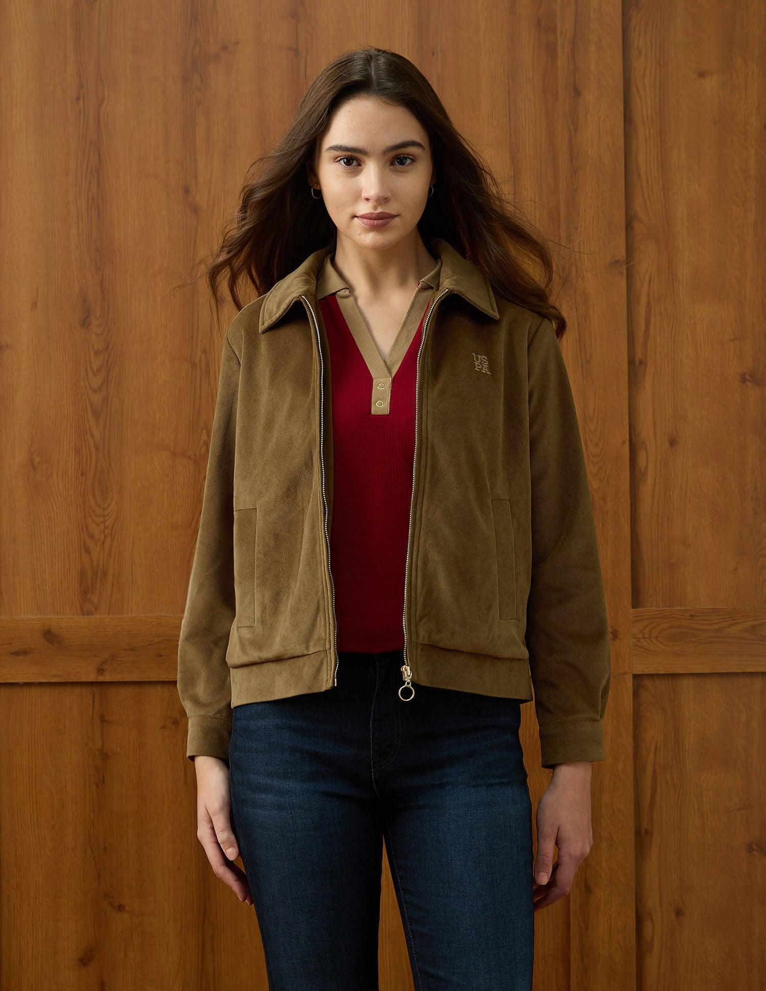 Solid Regular Fit Jacket Brown - U.S. POLO ASSN. | Large