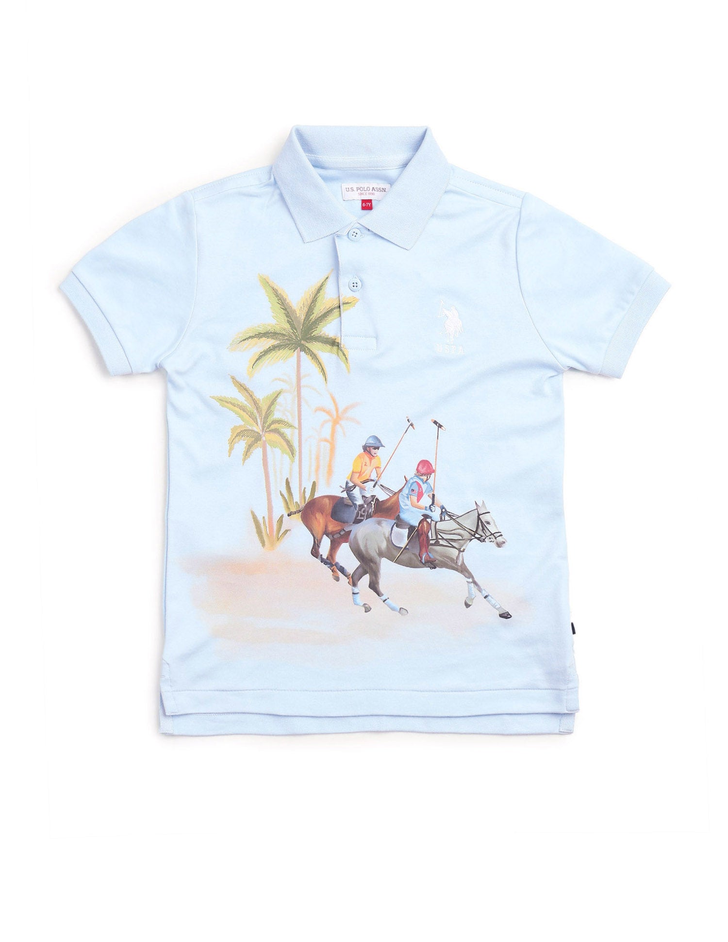 Boys Regular Fit Graphic Printed Polo Shirt Light Blue - U.S. POLO ASSN. | Large