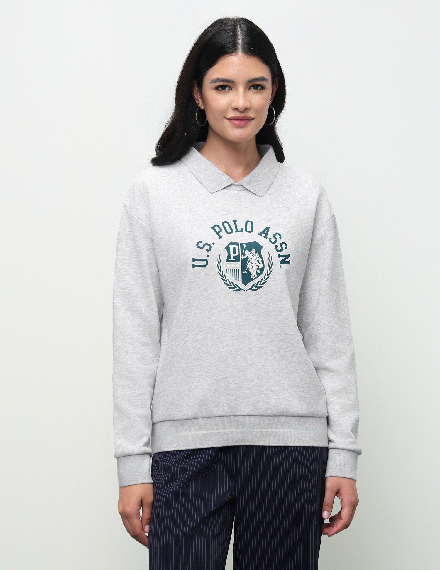 Grpahic Brand Printed Relaxed Fit Sweatshirt Grey - U.S. Polo Assn. India | Large