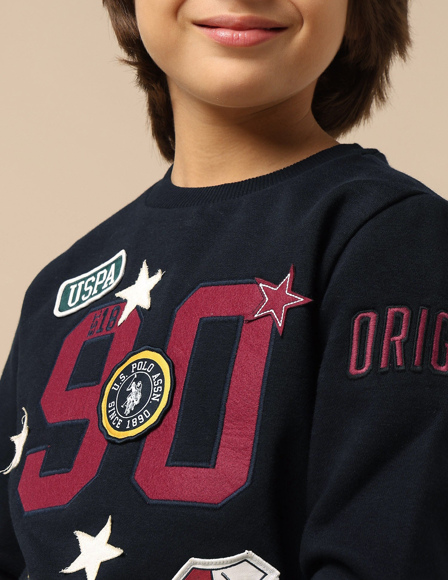 Boys Appliqued Regular Fit Sweatshirt Navy - U.S. POLO ASSN. | Large