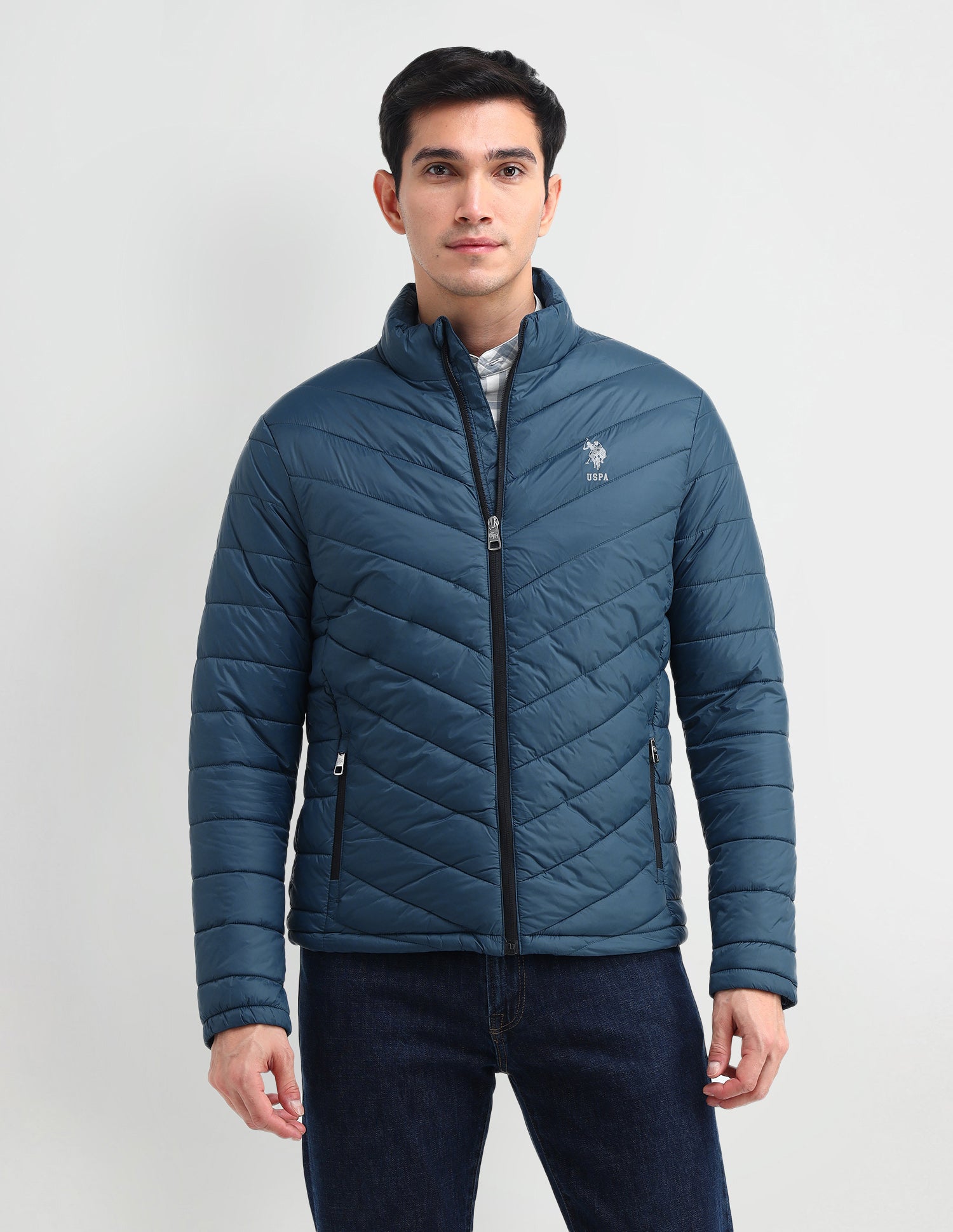 Solid High Neck Jacket Dark Blue - U.S. Polo Assn. India | Large