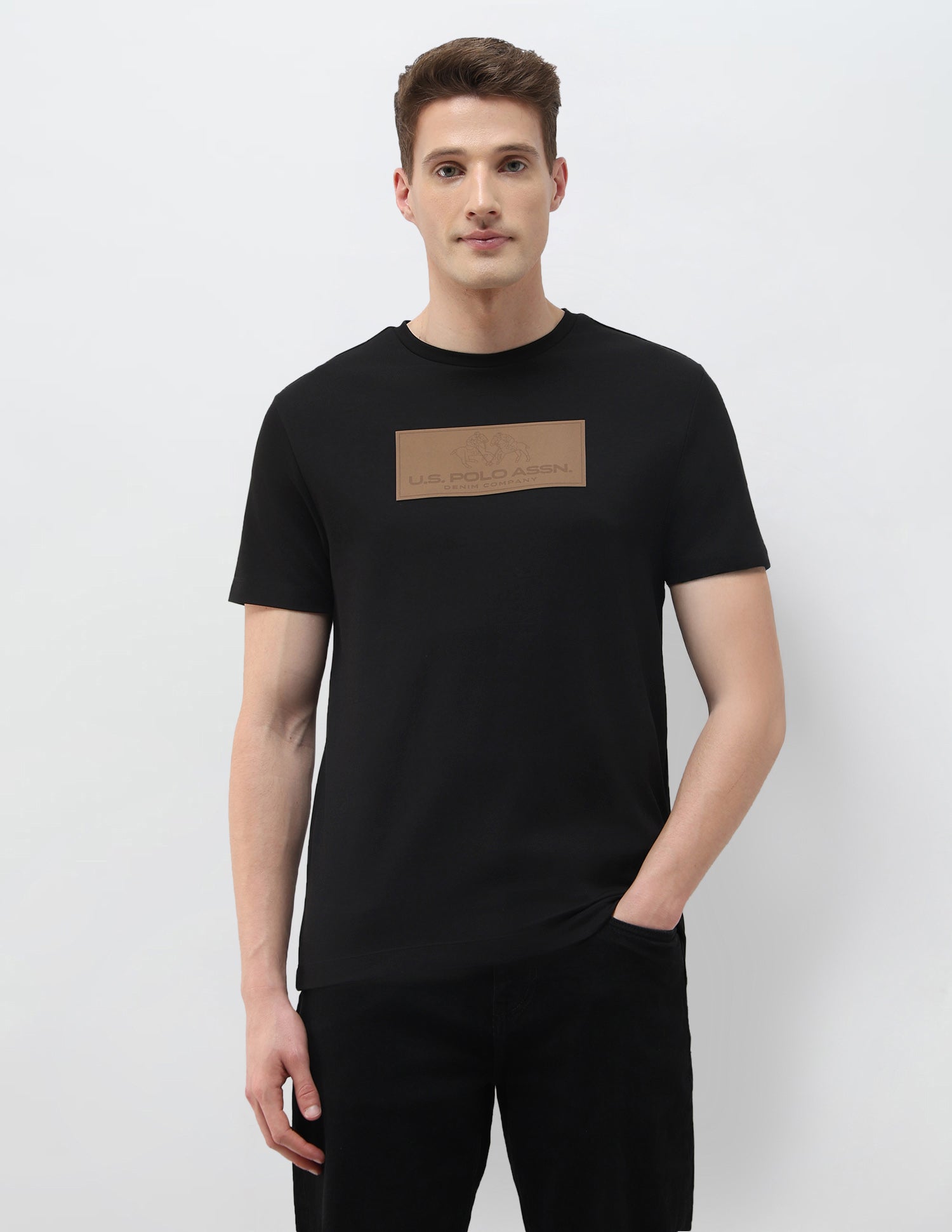 Brand Embossed Black & Gold Slim Fit T-Shirt Black - U.S. Polo Assn. India | Large